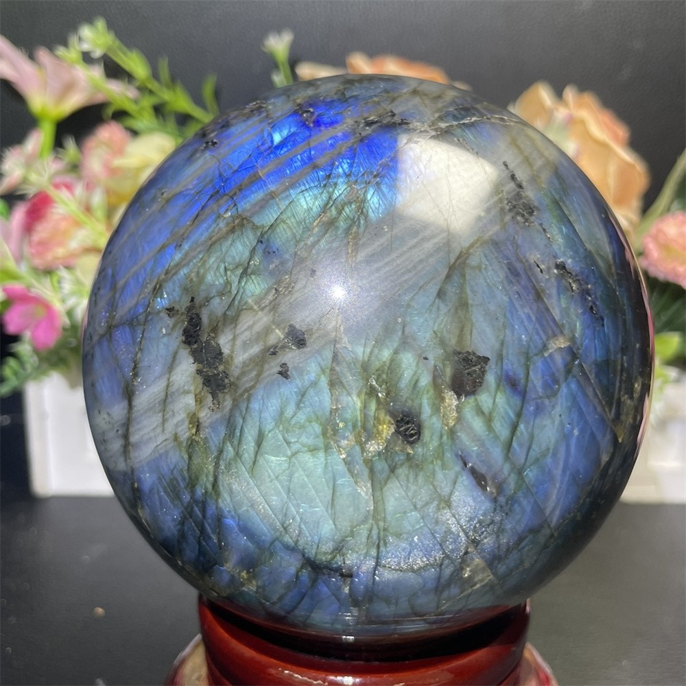 5.1LB 4.3″Natural A+Blue Flash Labradorite Sphere Ball Crystal Quartz Decor Heal