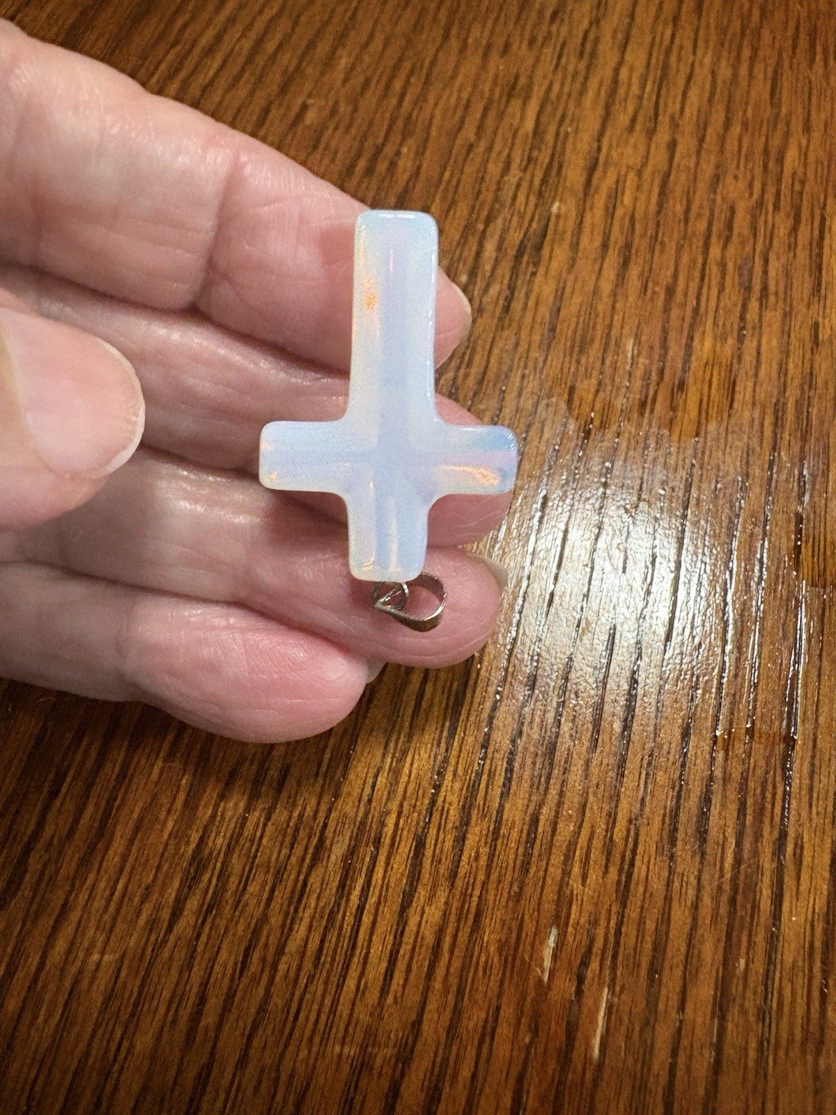 Opalite Cross Quartz Transparent Iridescent Pendant GF Clasp 1.5”