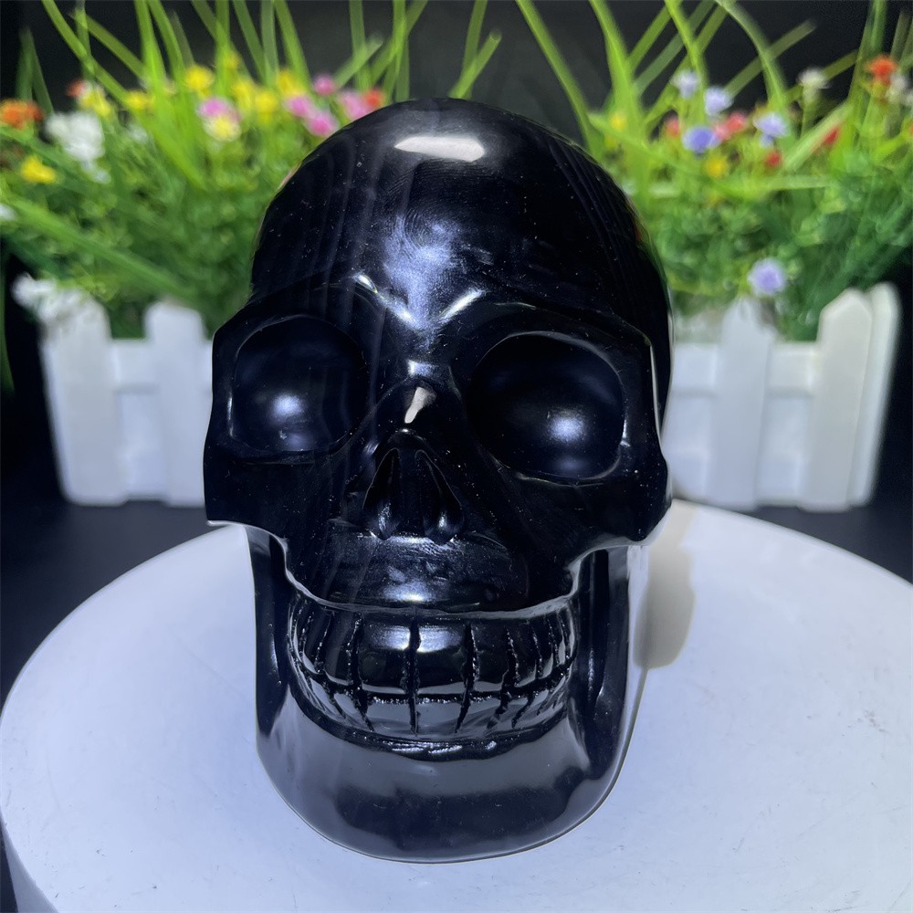 2.2LB 3.9″ Natural Black Sardonyx Agate Skull Carving Crystal Quartz Home Decor