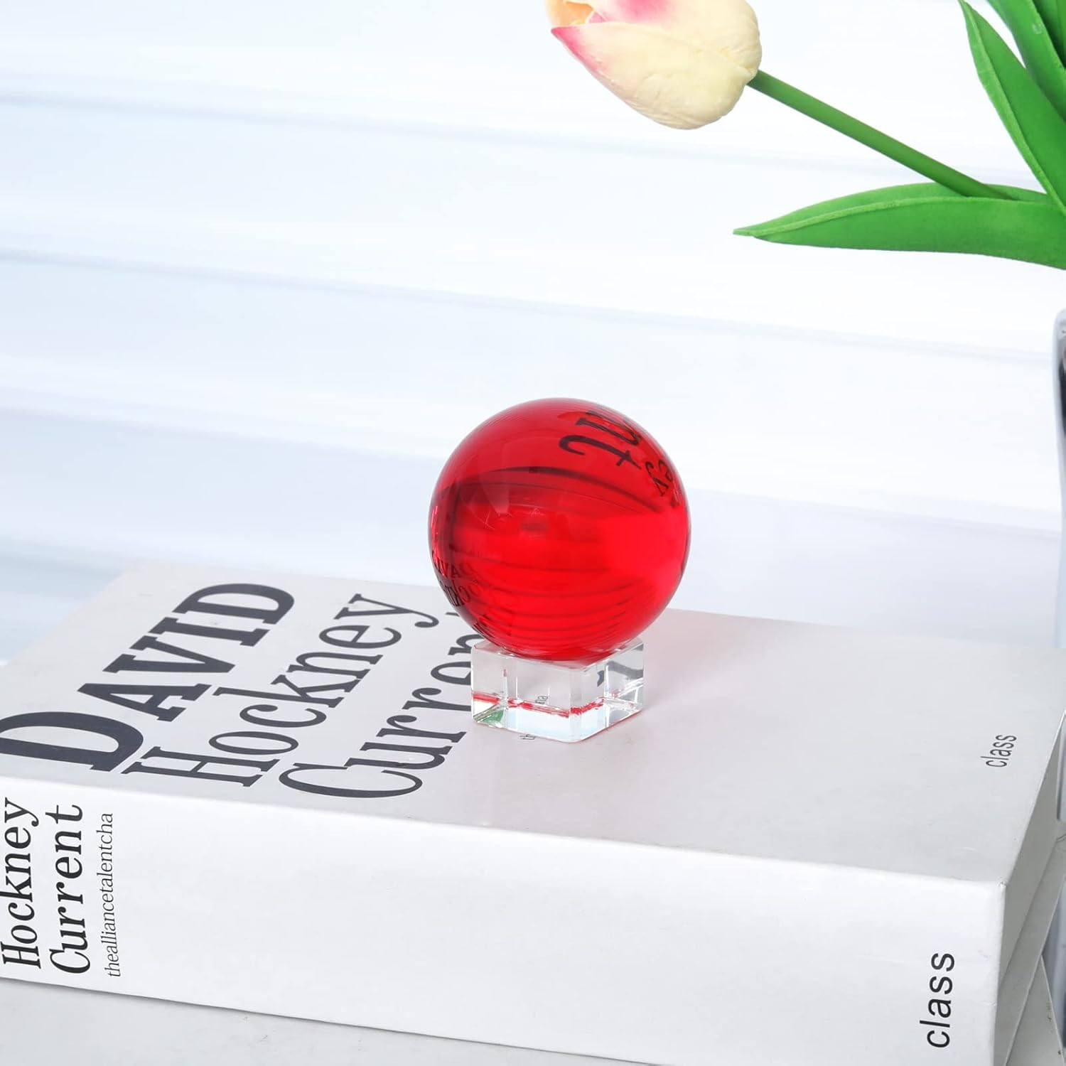 50mm(2 inch) K9 Solid Crystal Ball with Free Stand Suncatcher (Red)