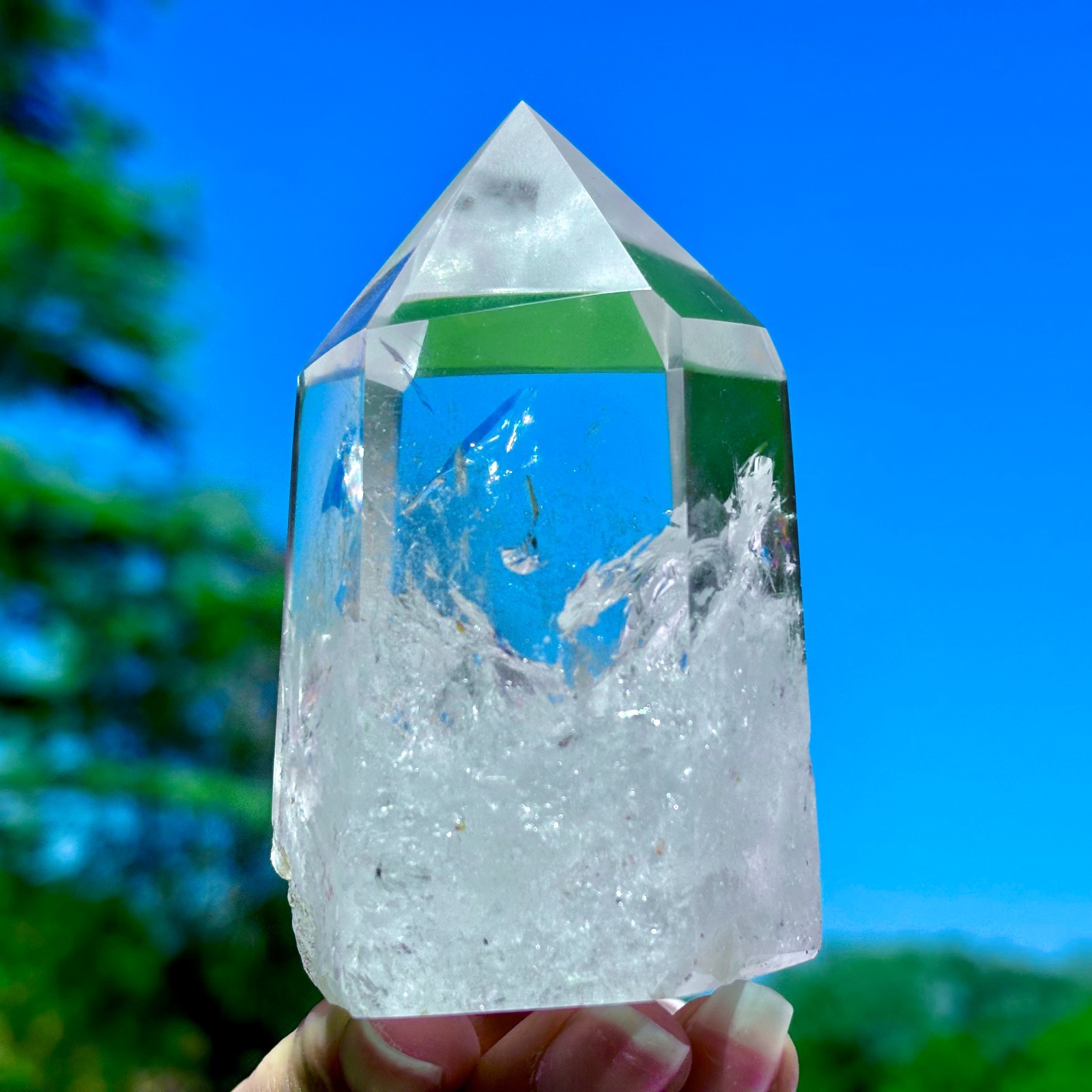 274G Natural Clear White Crystal Obelisk Transparent Quartz Energy Column Reik