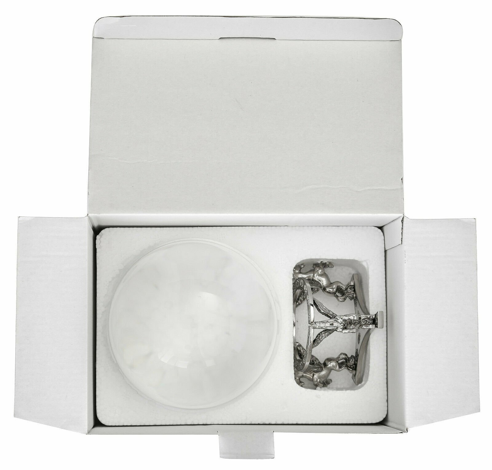 5in Crystal Ball Sphere for Feng Shui, Meditation, Decor, + Silver Pegasus Stand