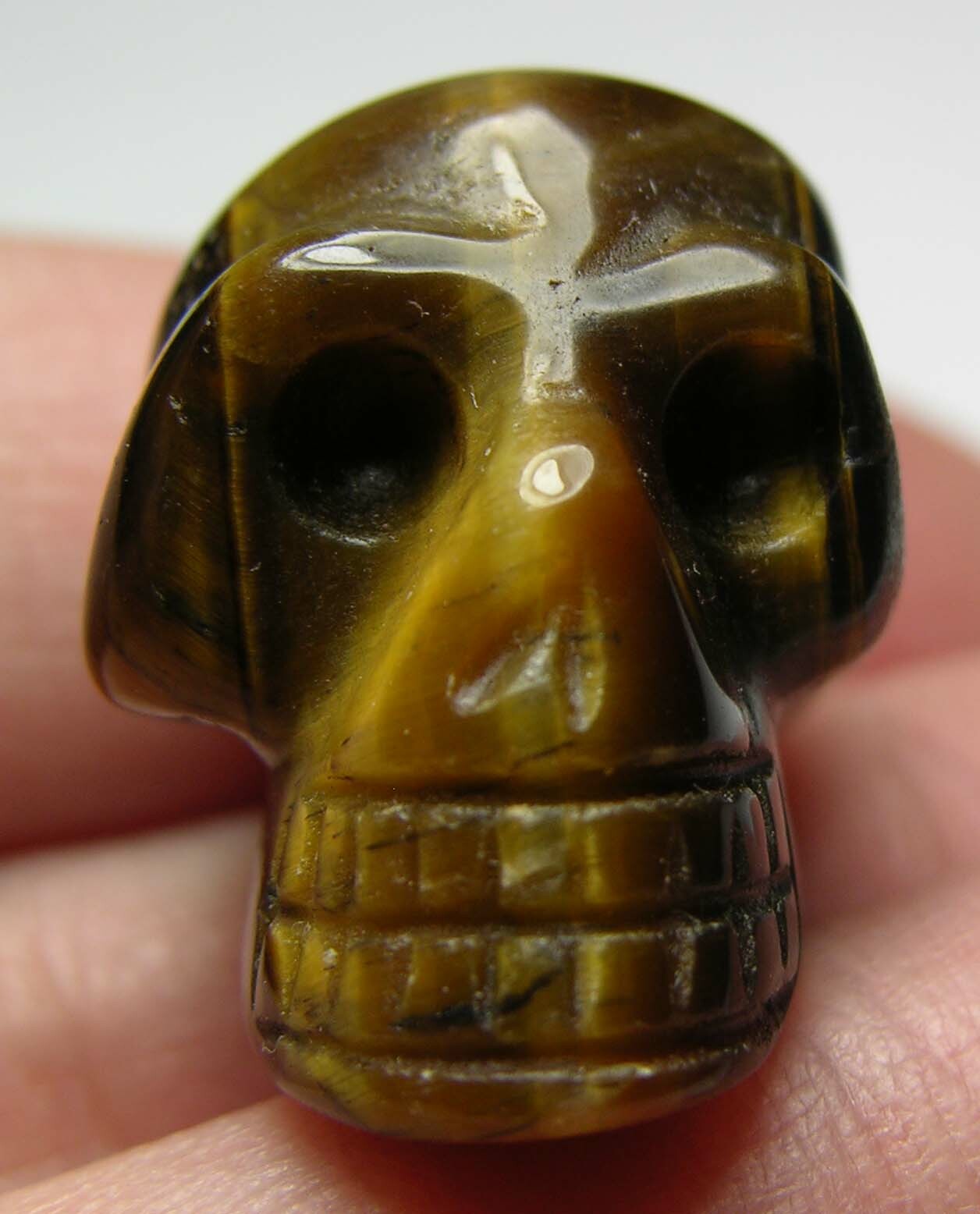 #2 Madagascar 52.55ct 100% Natural Tigereye Stone Skull Carving 10.50g 26.00mm