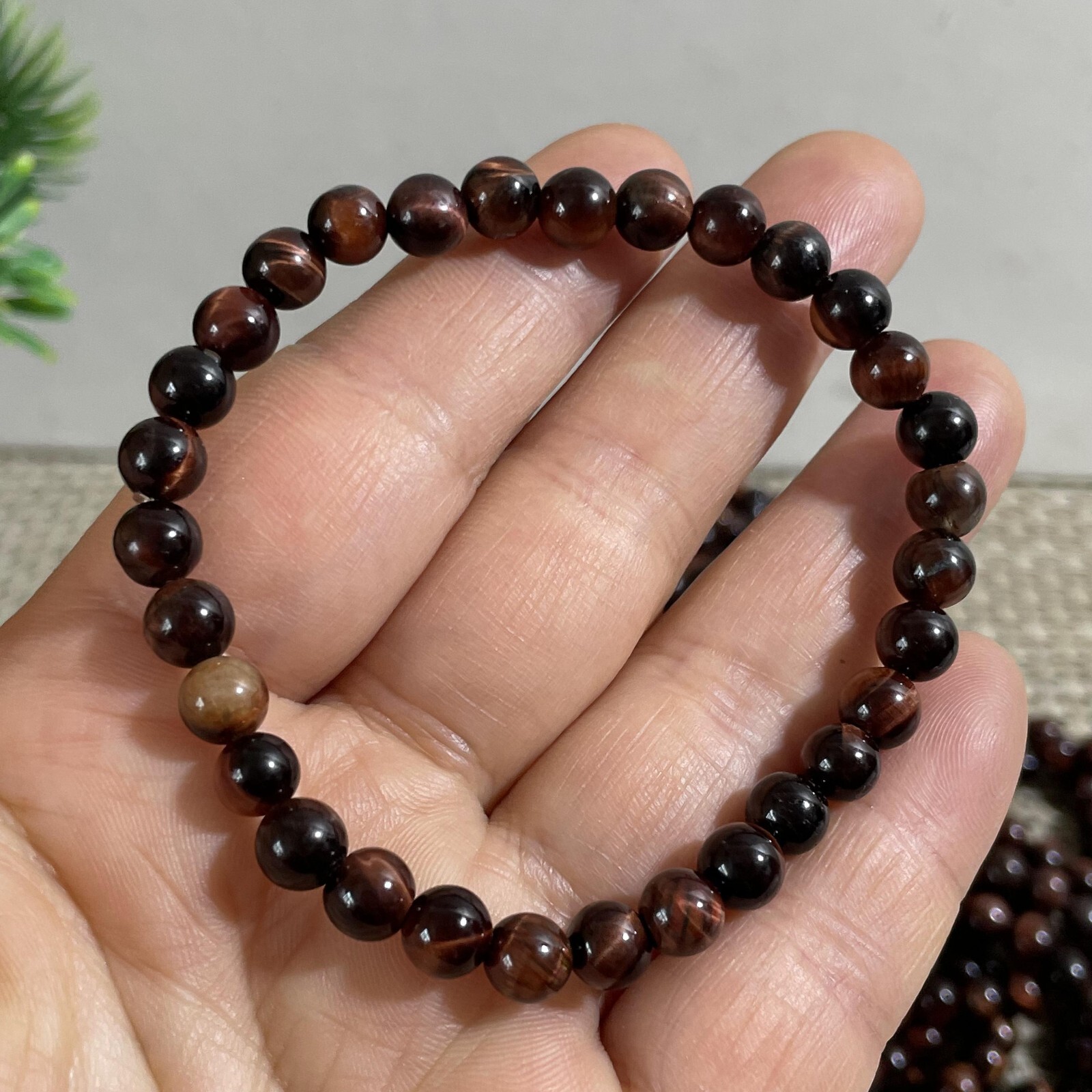 Wholesale 5Pcs Red Tiger Eye Stone 6mm Quartz Crystal Stretch Bracelet