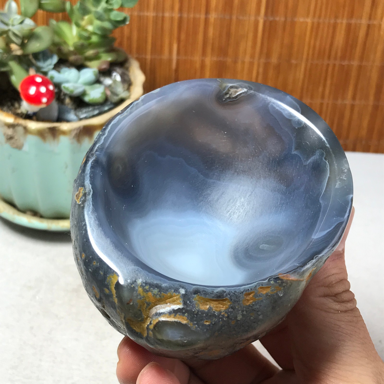 88-73-40mm Natural Polished Agate Carved Stone Rock Ashtray Ash Tray 257g A6326
