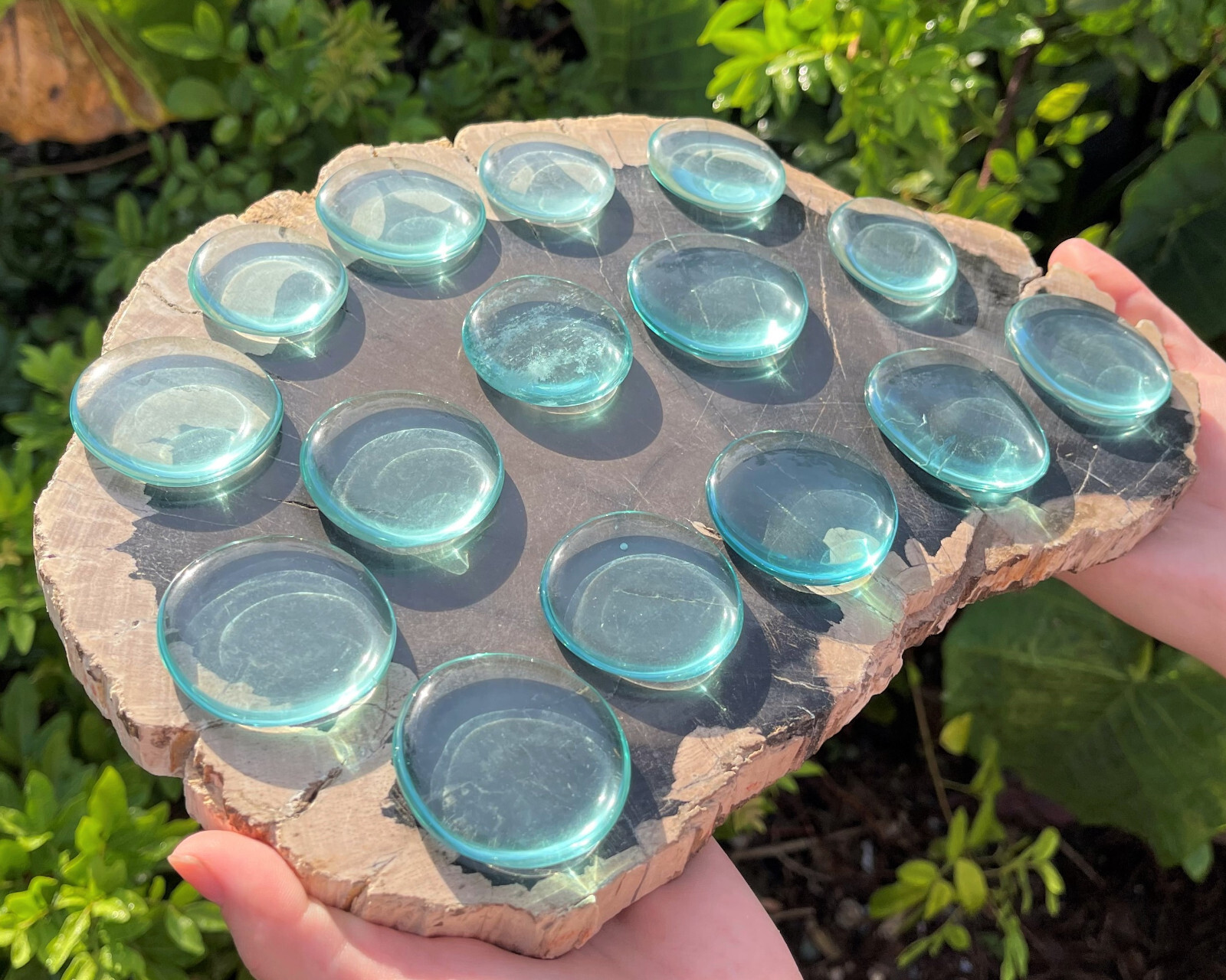 Blue Aqua Obsidian Palm Stone MEDIUM, Smooth Obsidian Polished Worry Stone