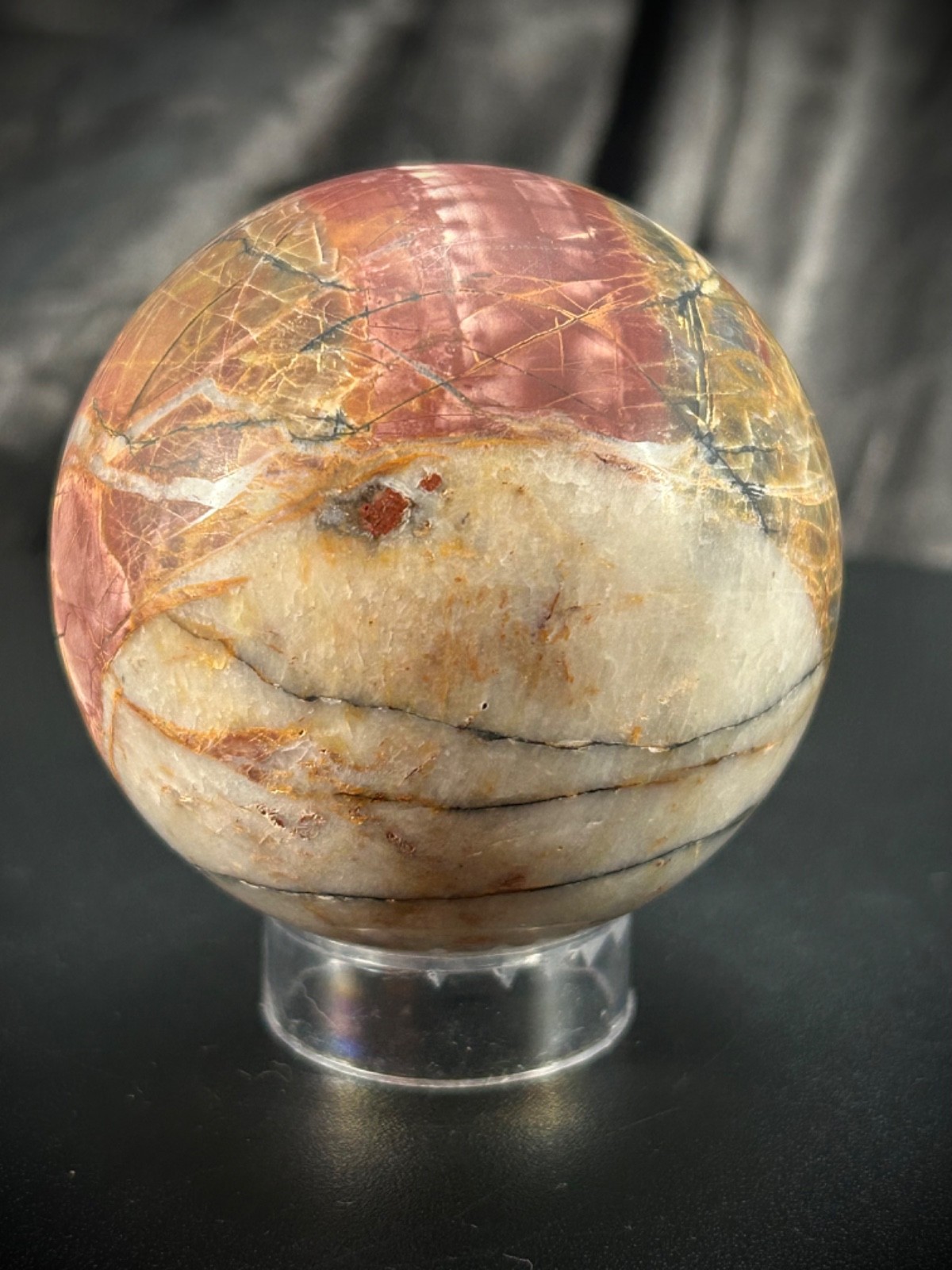 2.5″ Petrified Wood Sphere With Acrylic Stand 12.5oz (354 grams)