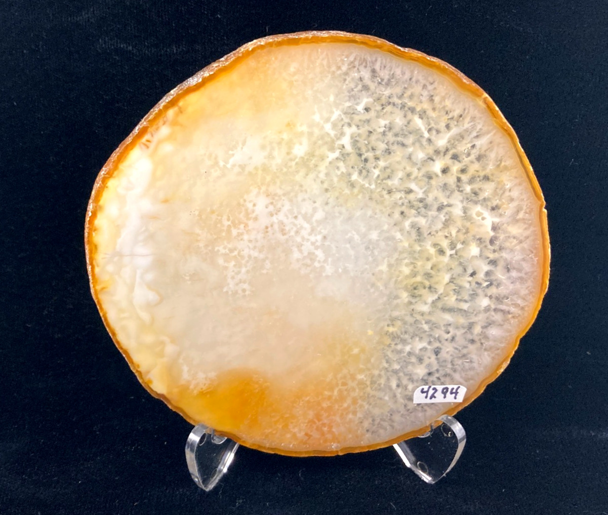LARGE NATURAL AGATE SLAB with ACRYLIC STAND – 4 1/8 in. long.