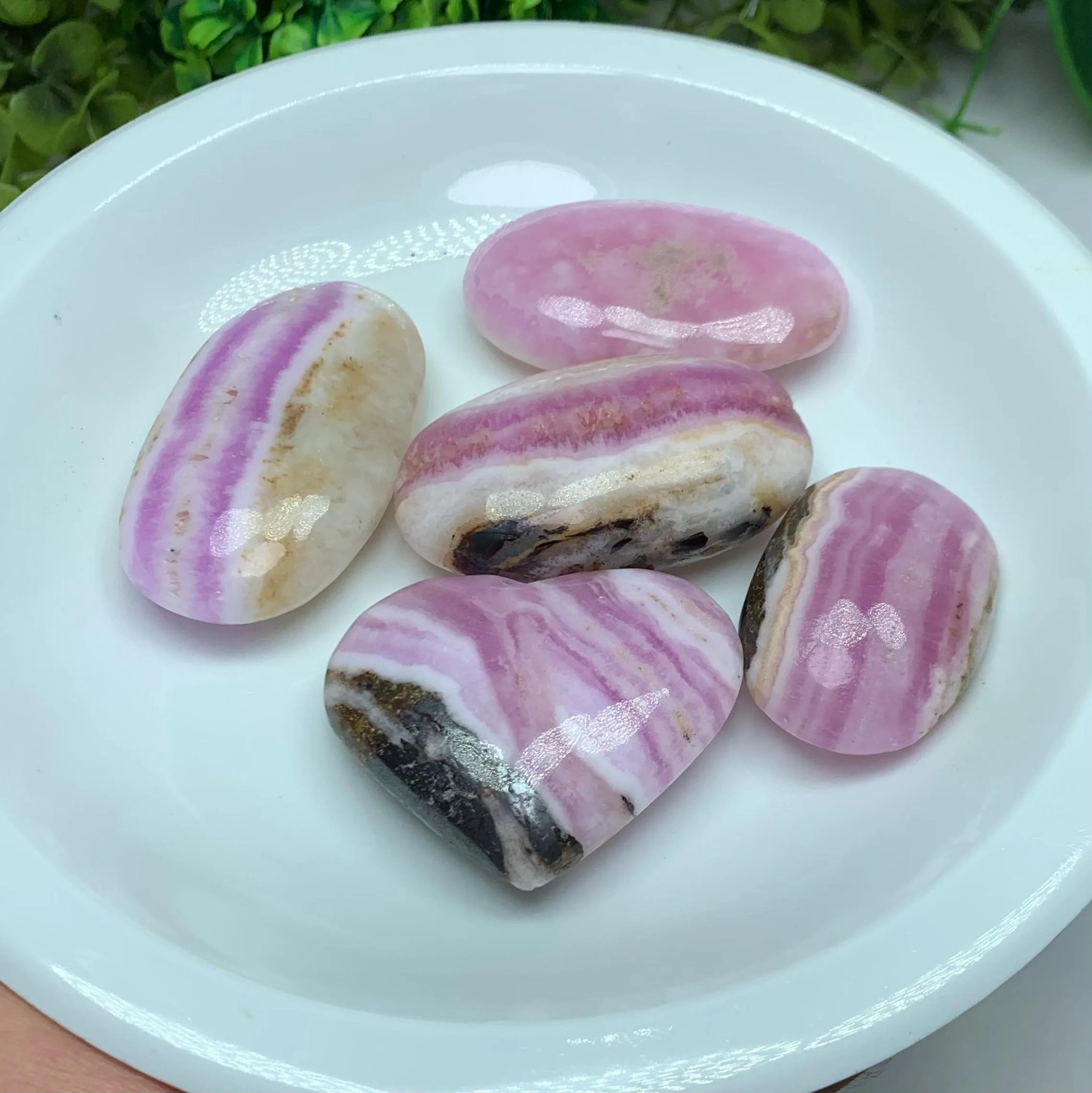 5 Pieces Top Quality Pink Aragonite Palm Stone And Heart, Pink Aragonite Stone
