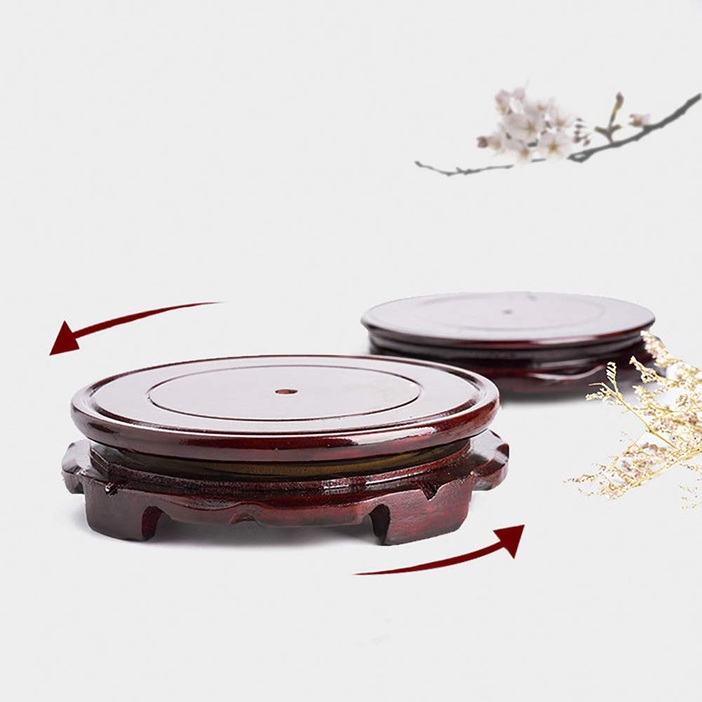 Brown Wood Oriental Style Round Veneer Base for Vase Lamp Teapot, Rotatable S…