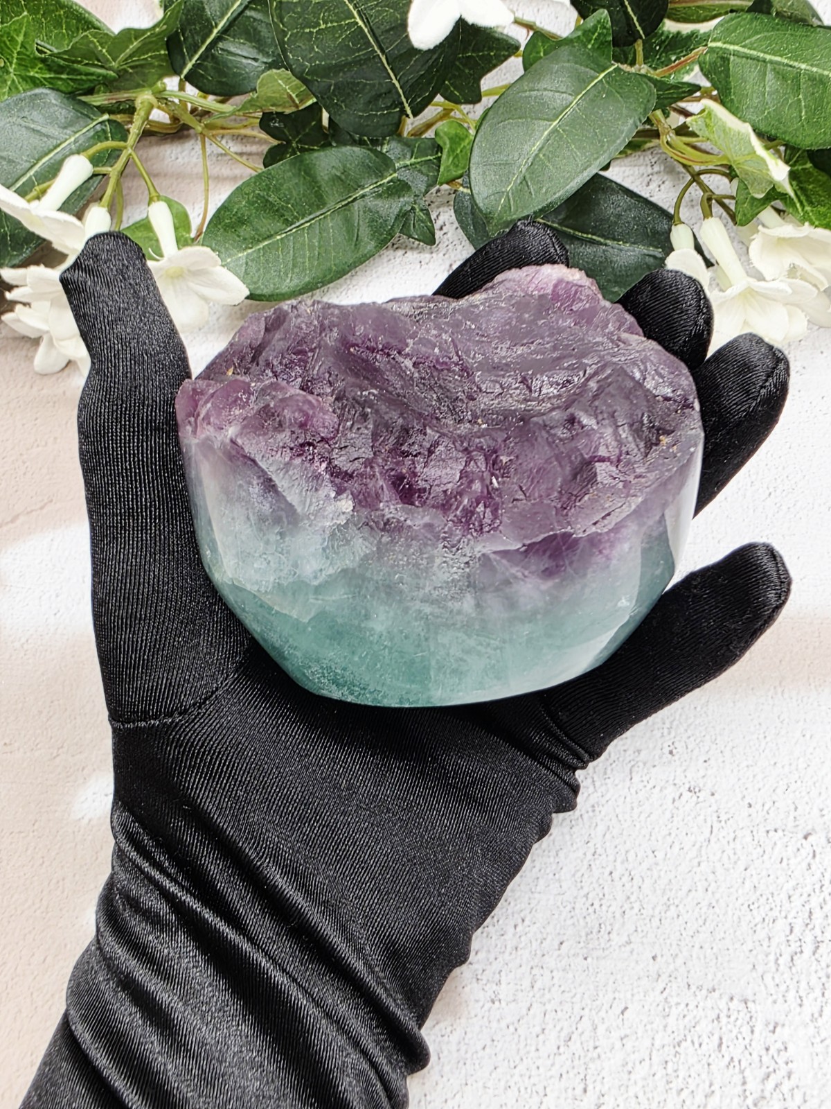 Natural Fluorite Cupcake Polished Freeform Purple Aqua Crystal w/ Light Stand