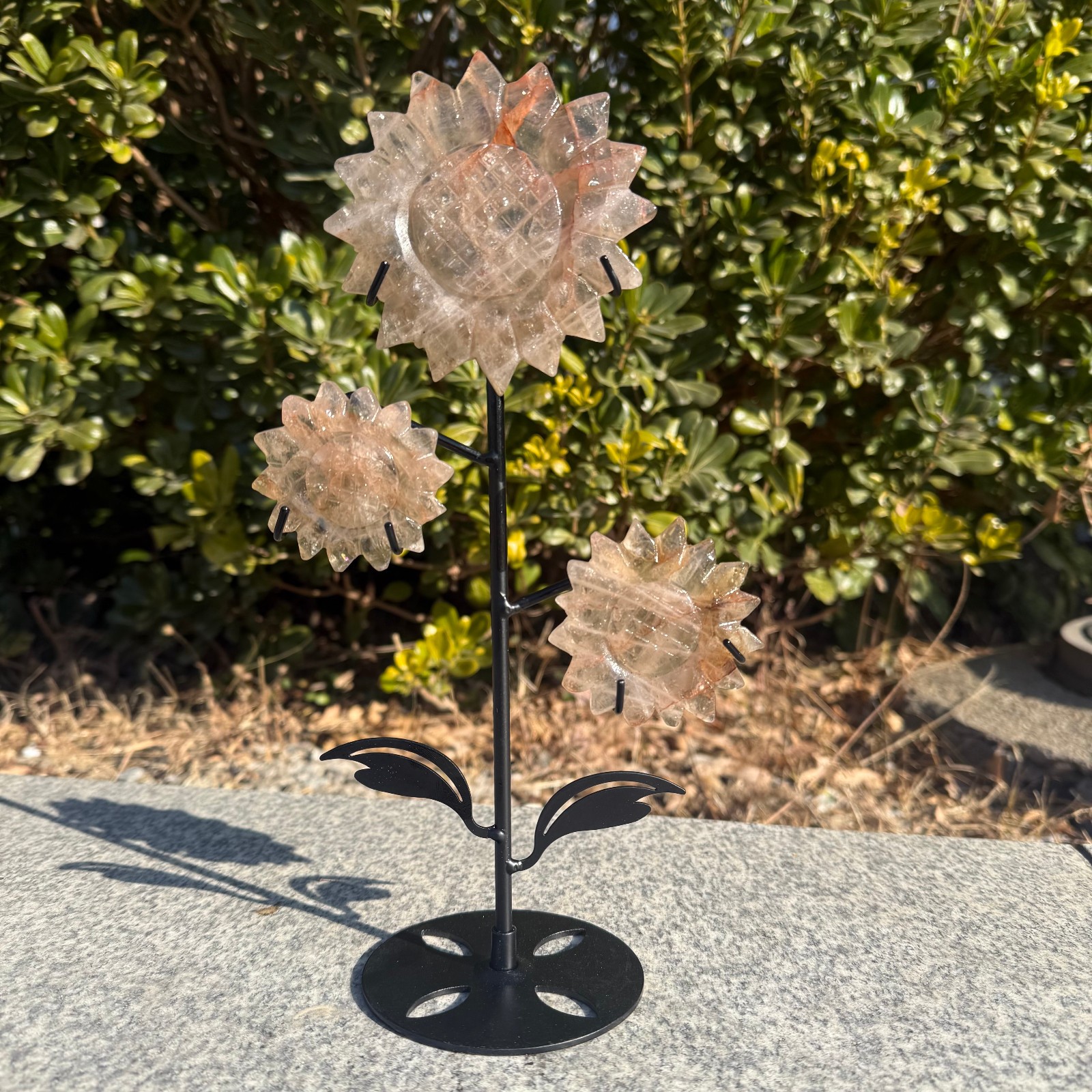 400g Natural red gum flower quartz crystal carved Sunflower Decor Gift