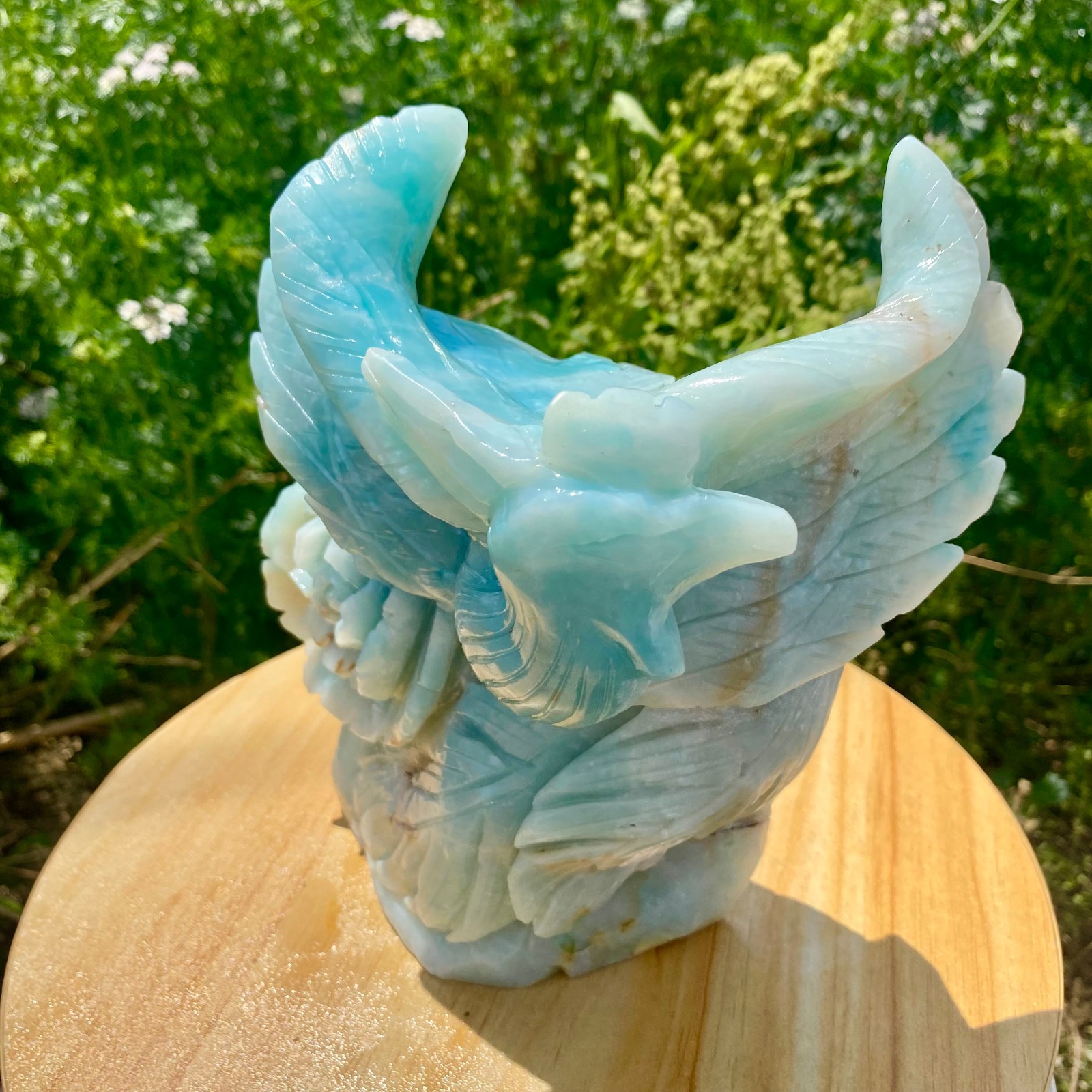 4.85LB Natural Blue Vein Stone Phoenix Carving, Home Decoration