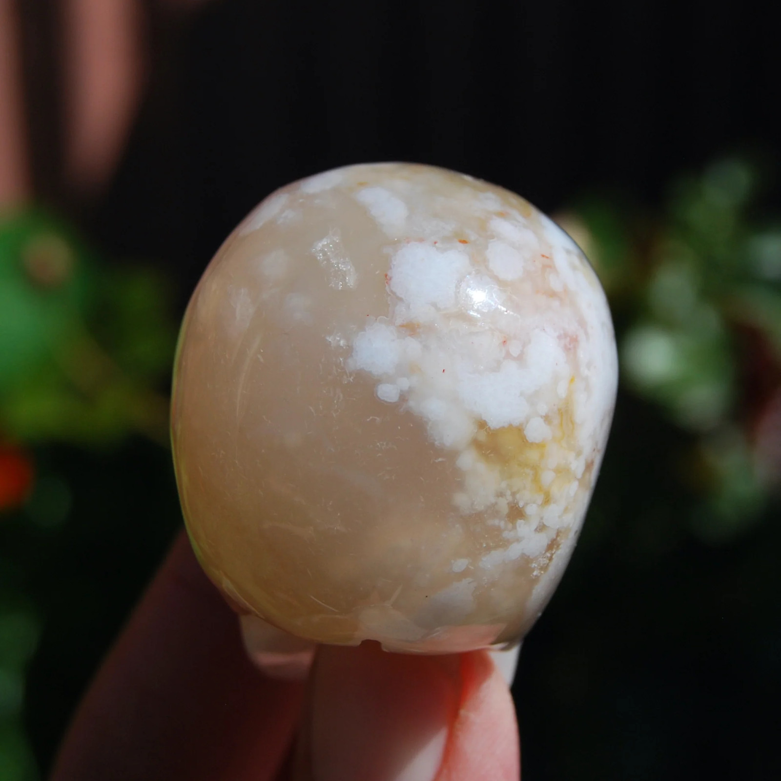 2in Sakura Flower Agate Carved Crystal Skull, Realistic Peach White Sakura Agate