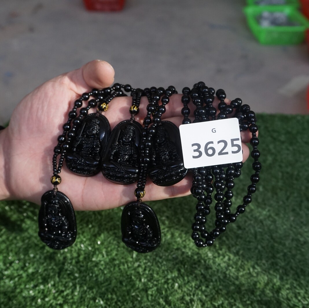5 Pieces Natural Black Obsidian Lucky Pendant Necklace Guanyin Buddha Healing