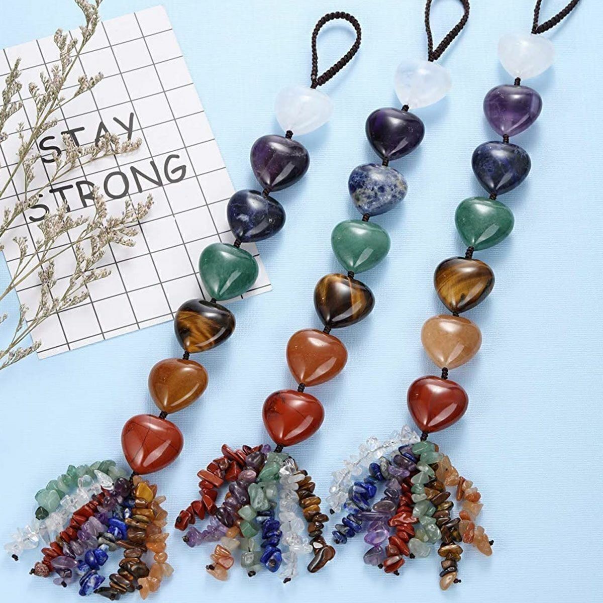 7 Chakra Gemstone Ornament Tassel Shui Hanging Feng Stones Home Cars Decor