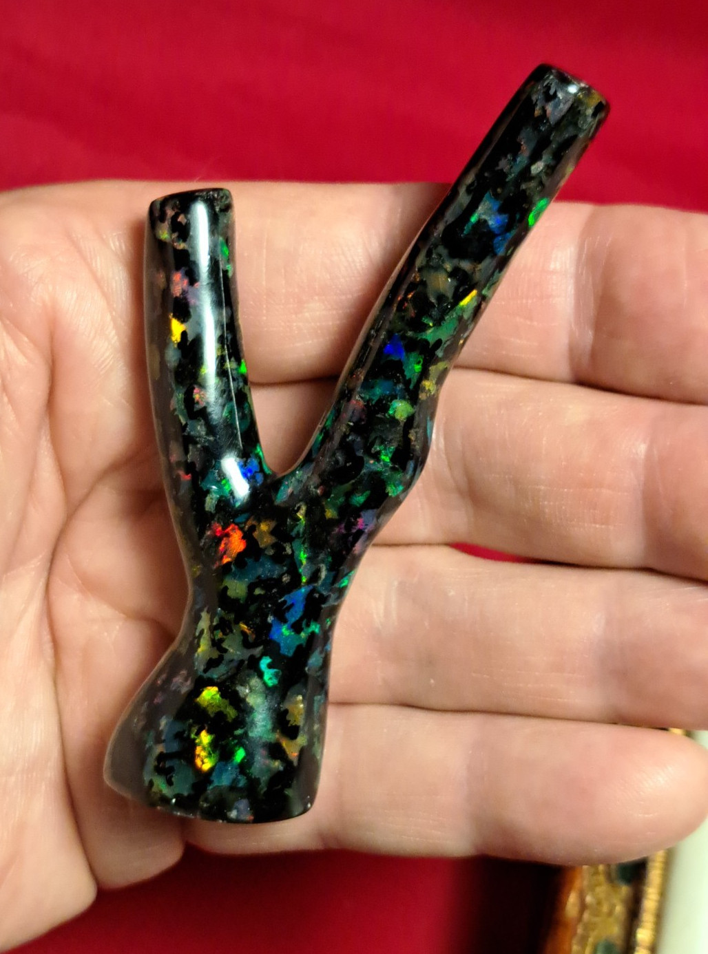 Huge Multicolor Indonesian Wood Opal Fossil Inlaid Mosaic Branch Stands Up