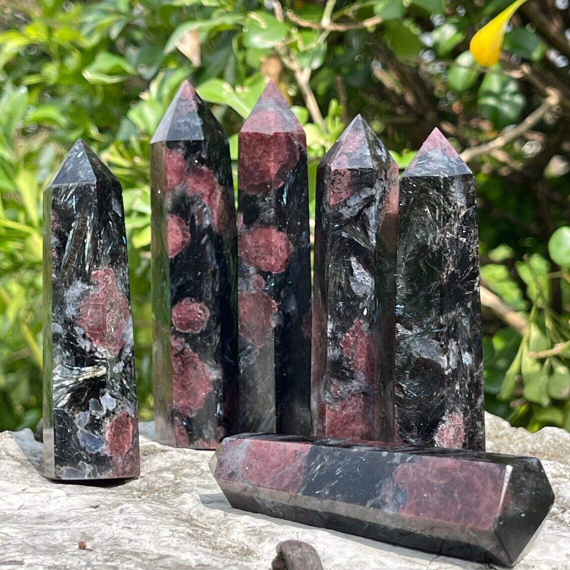 3~4 inch Garnet in Arfvedsonite Gemstone Point Obelisk Crystal Tower Decoration