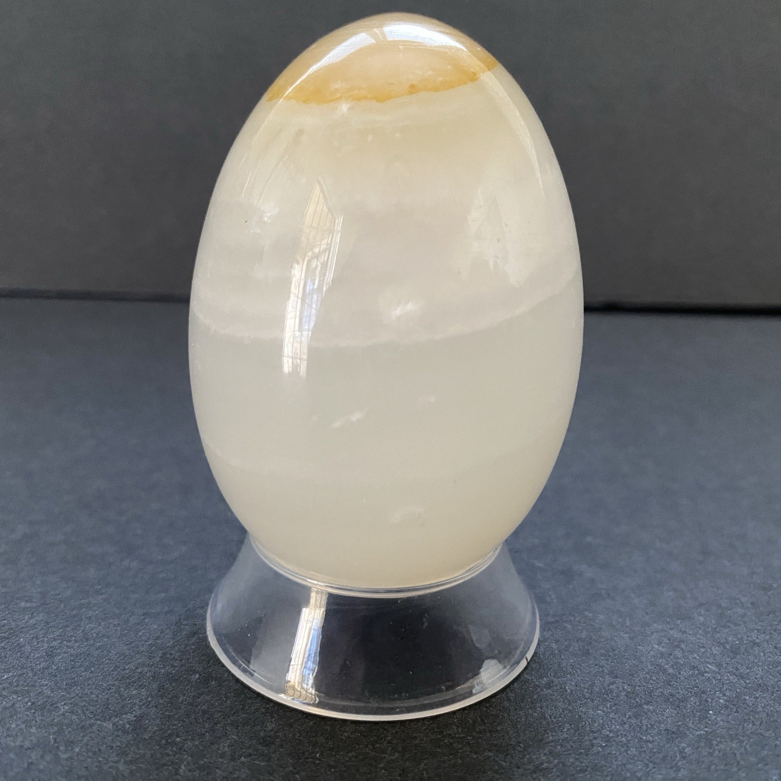 Natural Onyx Stone Egg With Stand Hand Polished Banded Agate Calcite Crystal