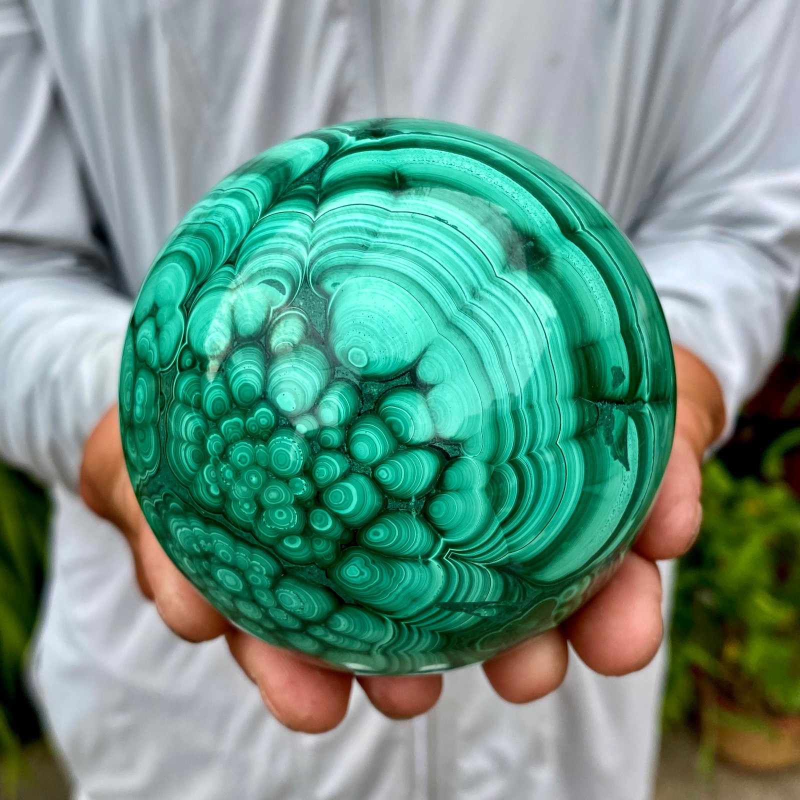 2.51LB Rare Natural Malachite quartz hand Carved sphere Crystal Healing Gem ball