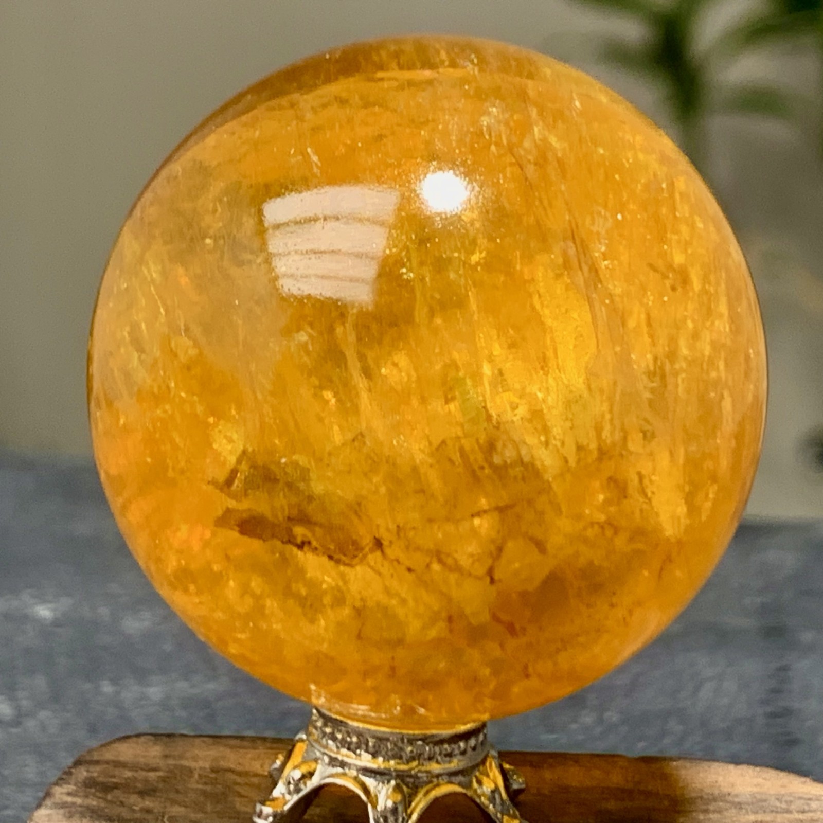 126G Natural yellow fluorite and mica symbiotic crystal ball healing