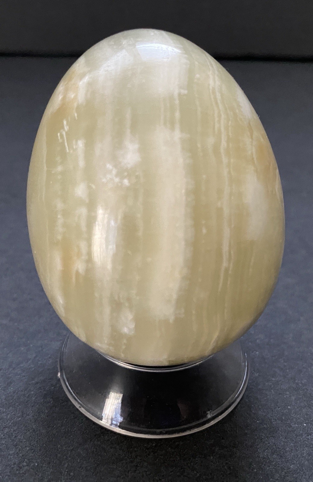 Natural Onyx Stone Egg With Stand Hand Polished Banded Agate Calcite Crystal