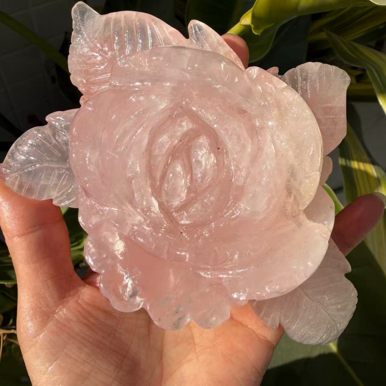 1pc Natural rose quartz Carved Flower Skull Crystal Reiki Healing Decor Gift