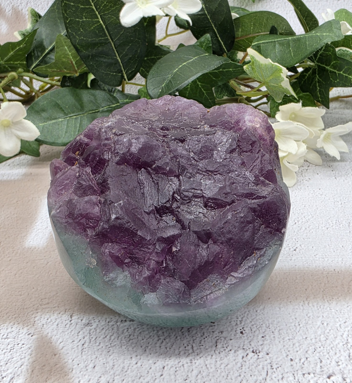 Natural Fluorite Cupcake Polished Freeform Purple Aqua Crystal w/ Light Stand