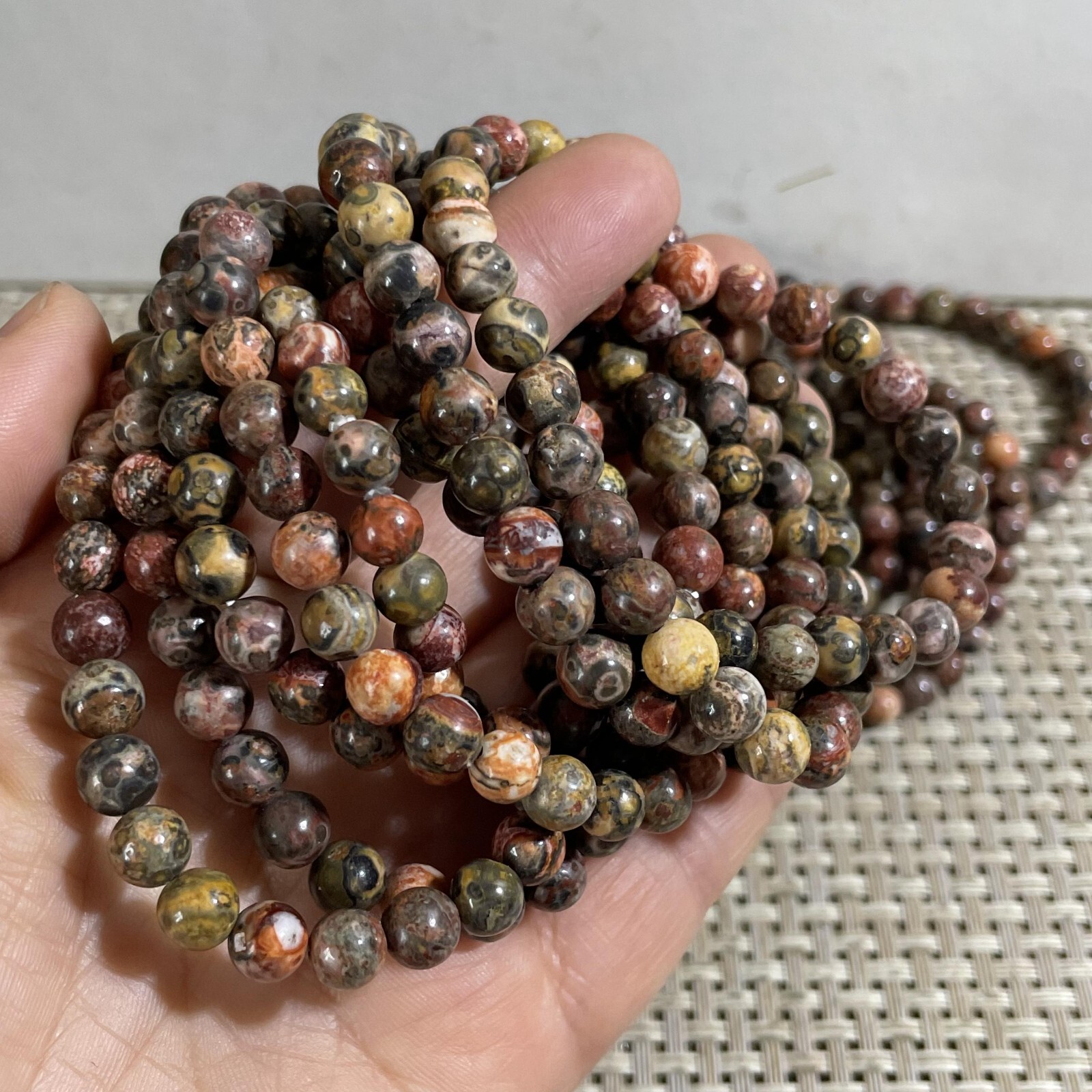 Wholesale 5Pcs Natural Leopard Jasper stone 6mm Quartz Crystal Stretch Bracelet