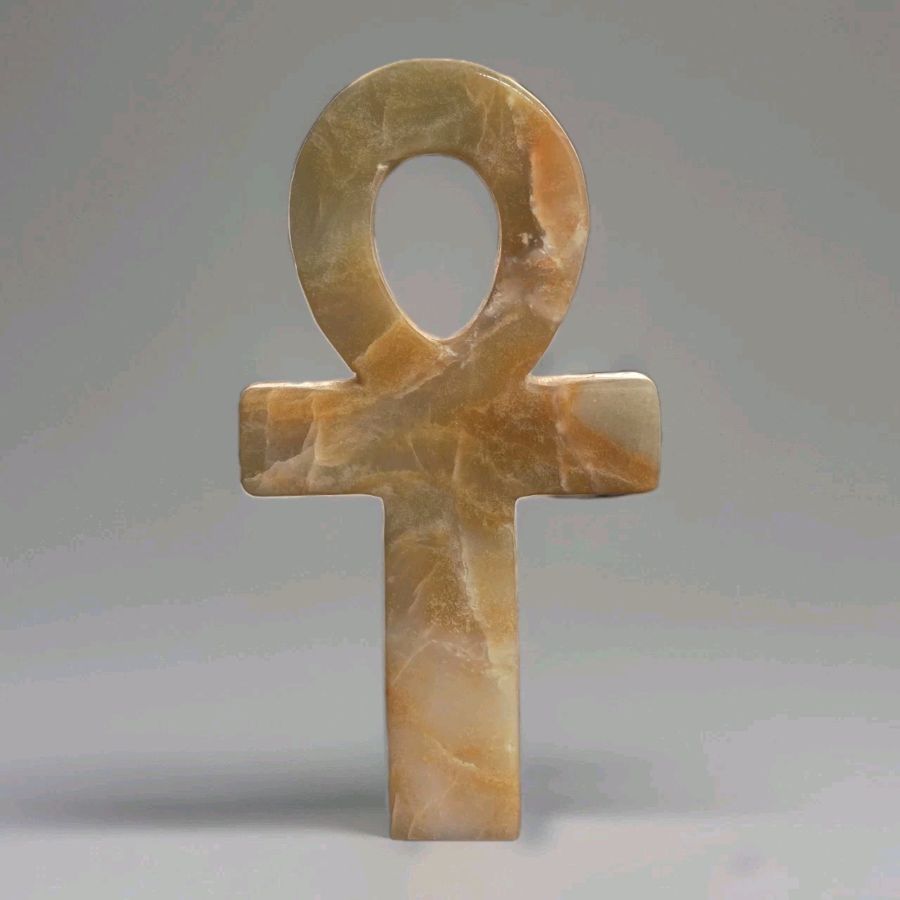 Natural Polished Onyx Hand Carved Cross Ankh 142 grams – 5.5″ Tall – USA
