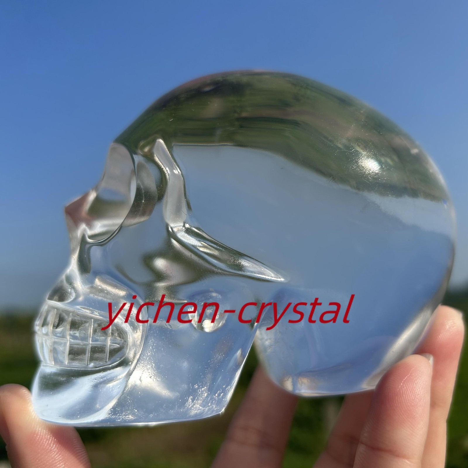 850G+ Large Smelting Stone Hand Carved Quartz Crystal Skull Reiki Heal Gift 1pc