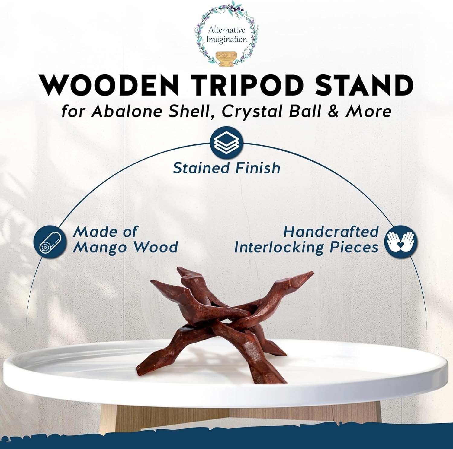 Wooden Tripod Stand – 8 Inch Display For Home Decor Abalone Shell Crystal Ball
