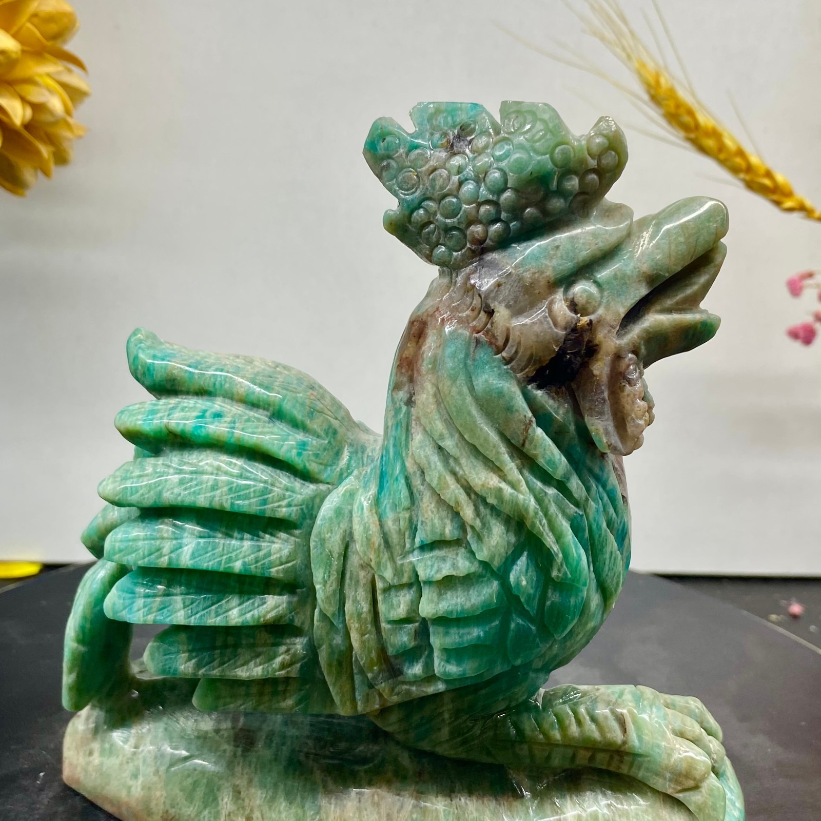 1.52LB Natural Amazonite Carving chicken Hand Carved Crystal Healing Decor