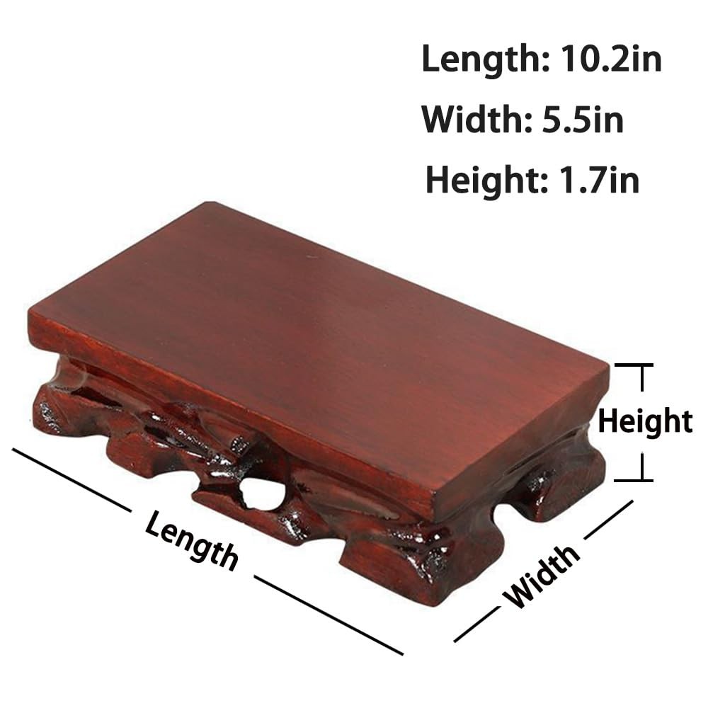 Chinese Rectangular Mahogany Base Hand Carved Malas Wood Smooth Vase Sculptur…