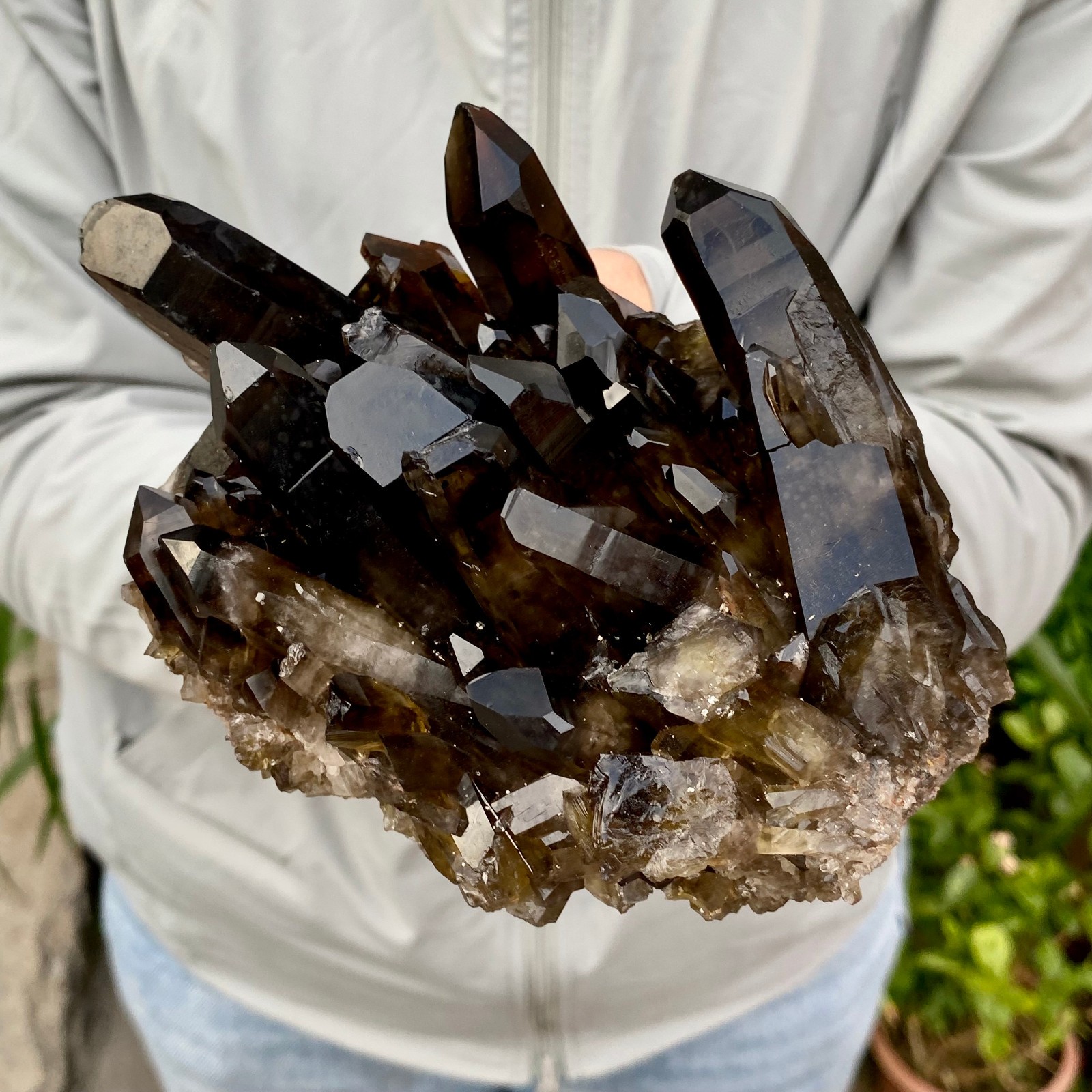 2.07LB Natural Smoky Black Quartz Cluster Crystal Specimen Healing