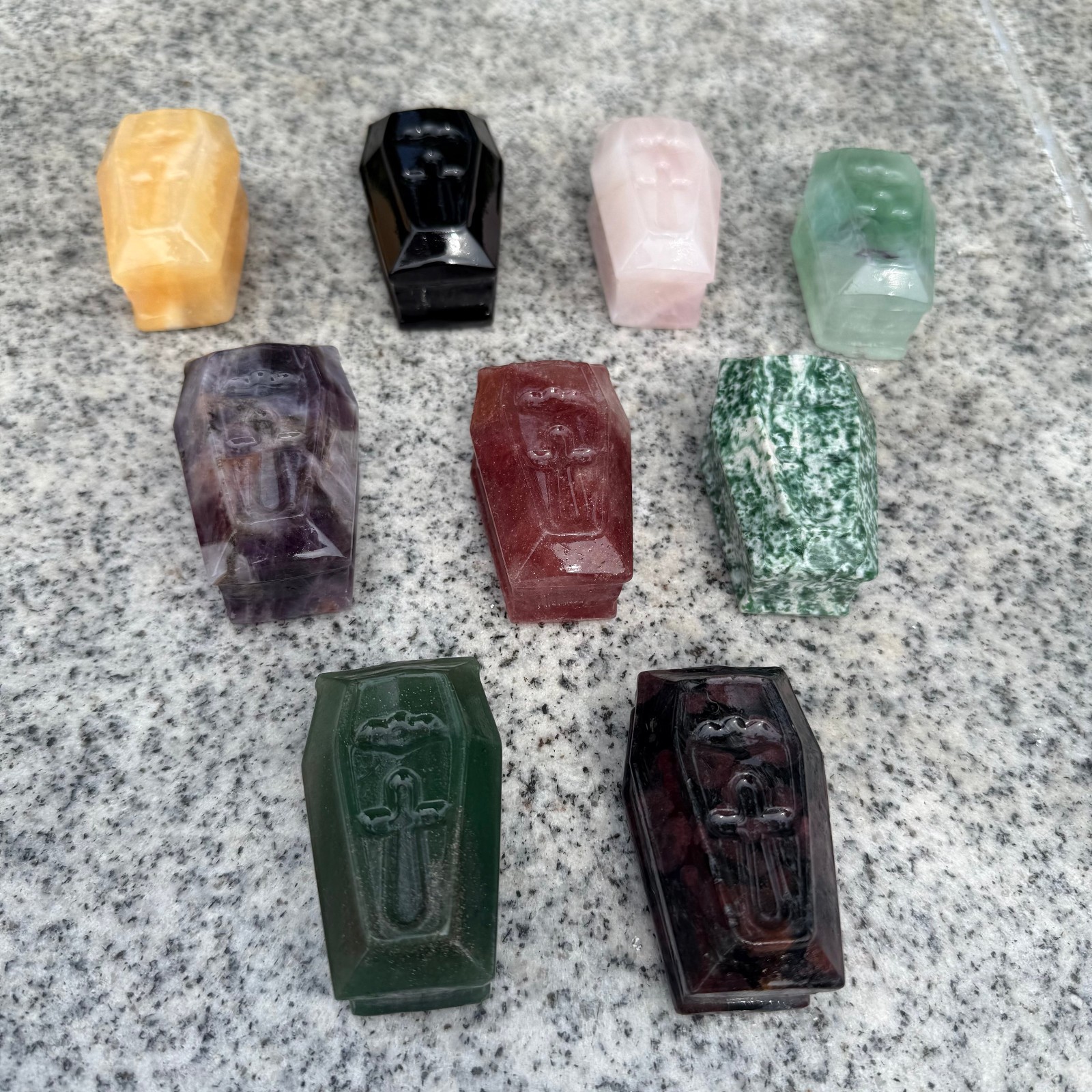 2.7″Natural Mixing Cross Coffin Carved Reiki Crystal Decor heal random 5pc