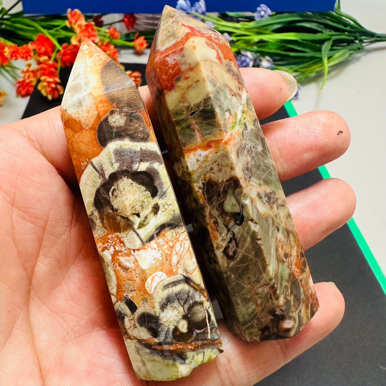 Natural Money Agate Obelisk Quartz Crystal Wand Tower Point Reiki Healing 1PC