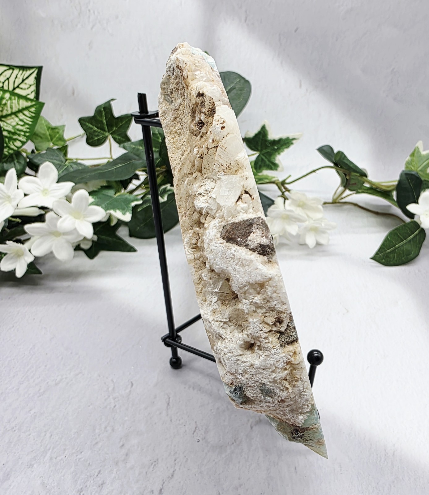 Caribbean Calcite Slab w Metal Stand Natural Blue Calcite Display 2 lb 8 oz