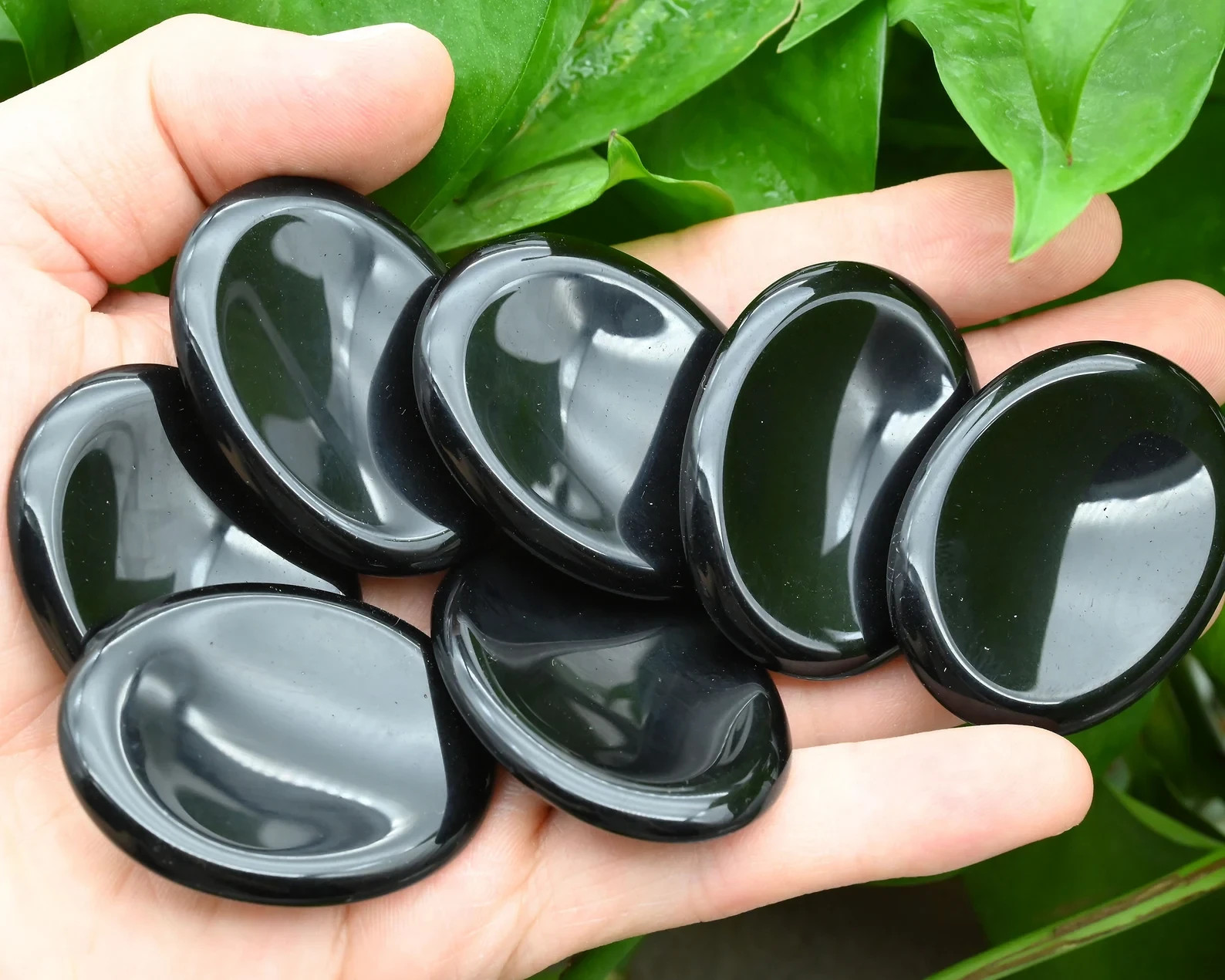3pcs Black Obsidian Worry Stone Healing Energy Mineral Specimen Palm Stone Decor