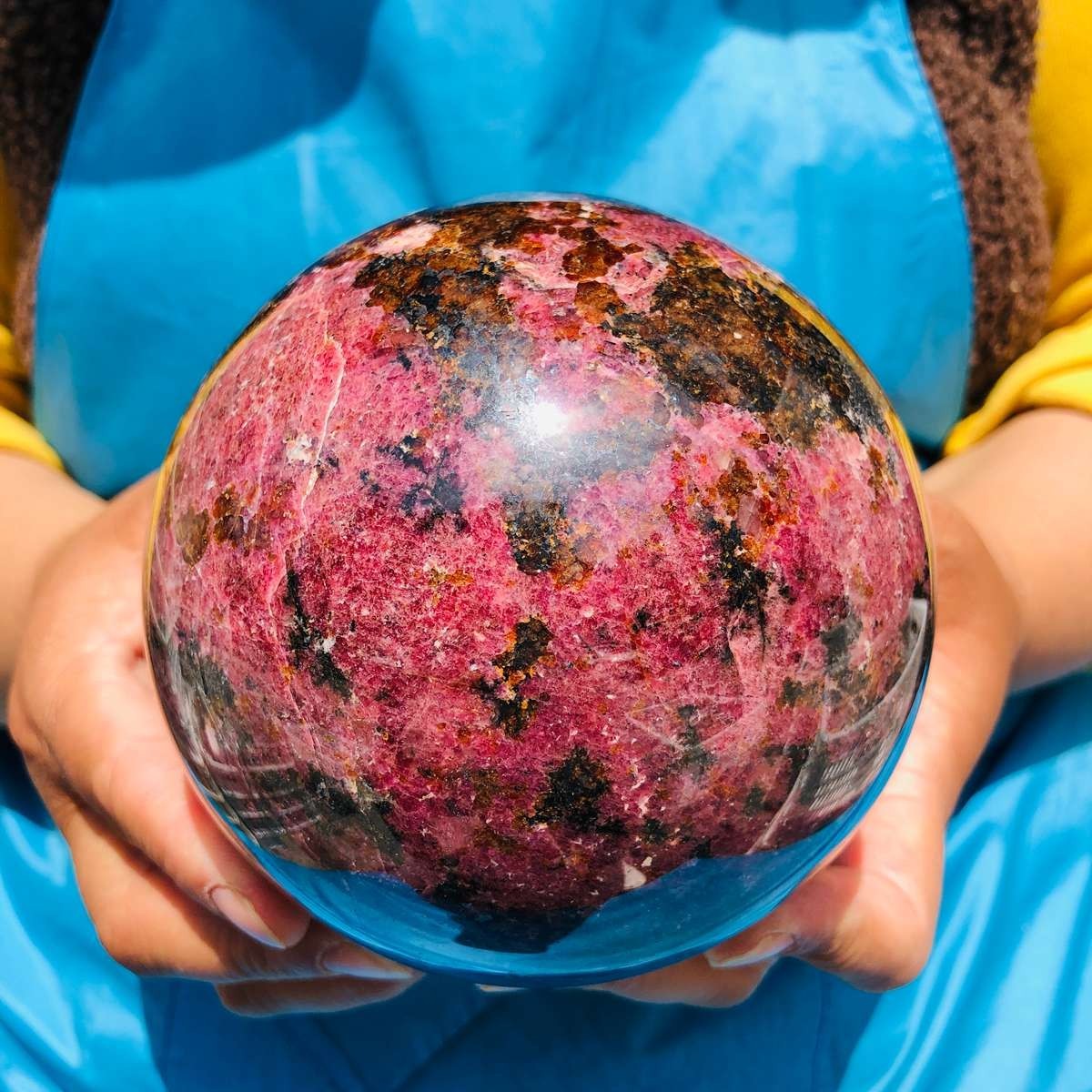 6.27 LB Natural Rhodonite Crystal Sphere Pink Black Healing Gem Stone 4778