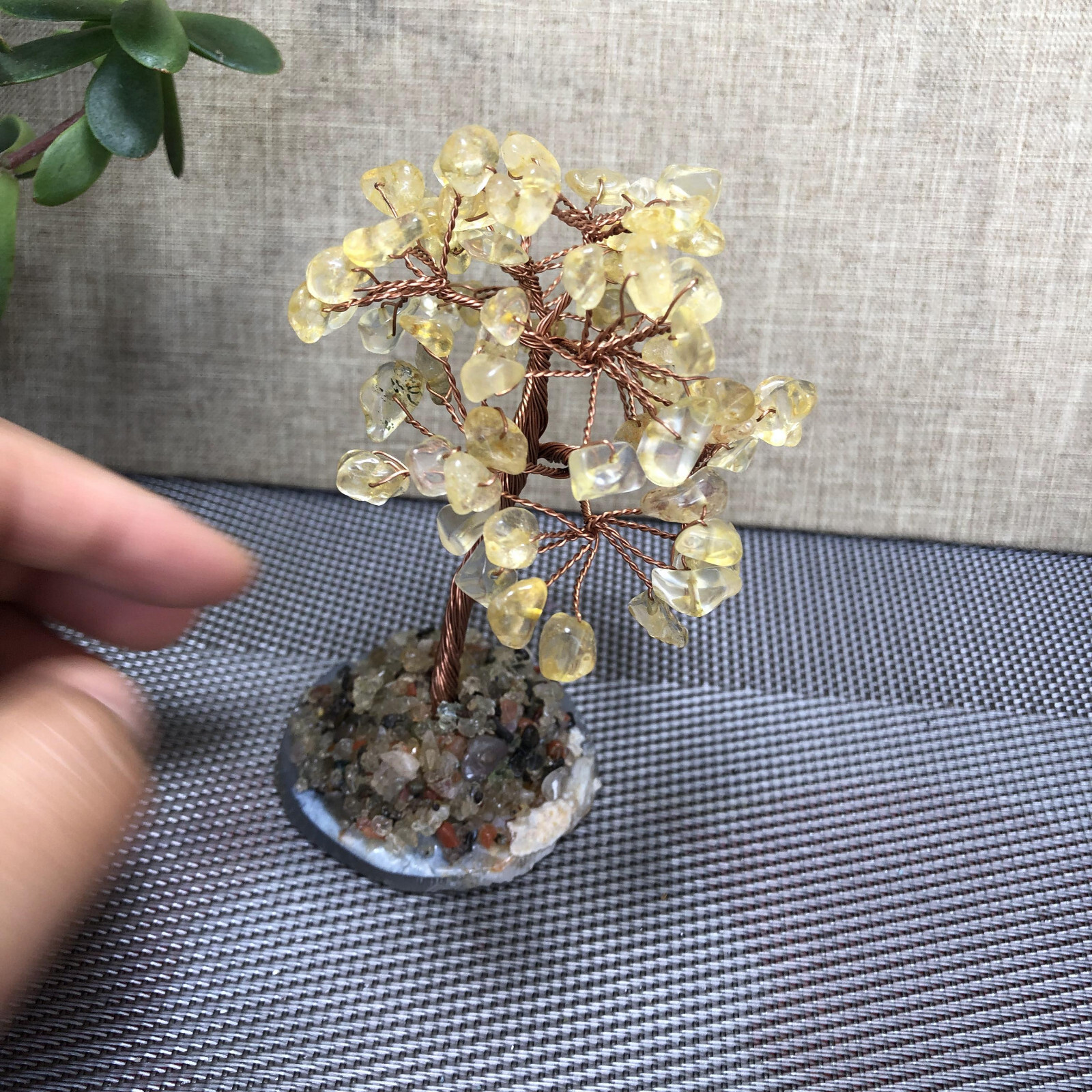Natural beautiful Yellow crystal hand woven tree home decoration Love Gift 100mm