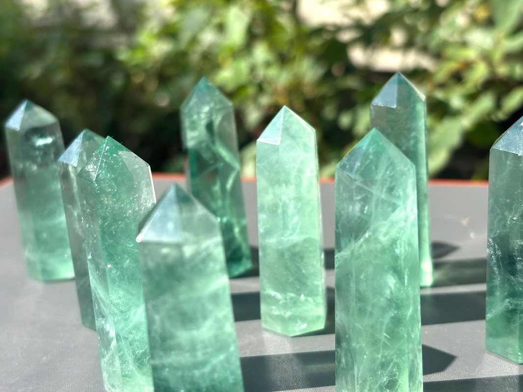 10pcs Green Fluorite Quartz Crystal Pointed & Faceted Wand Obelisk Reiki Chakra