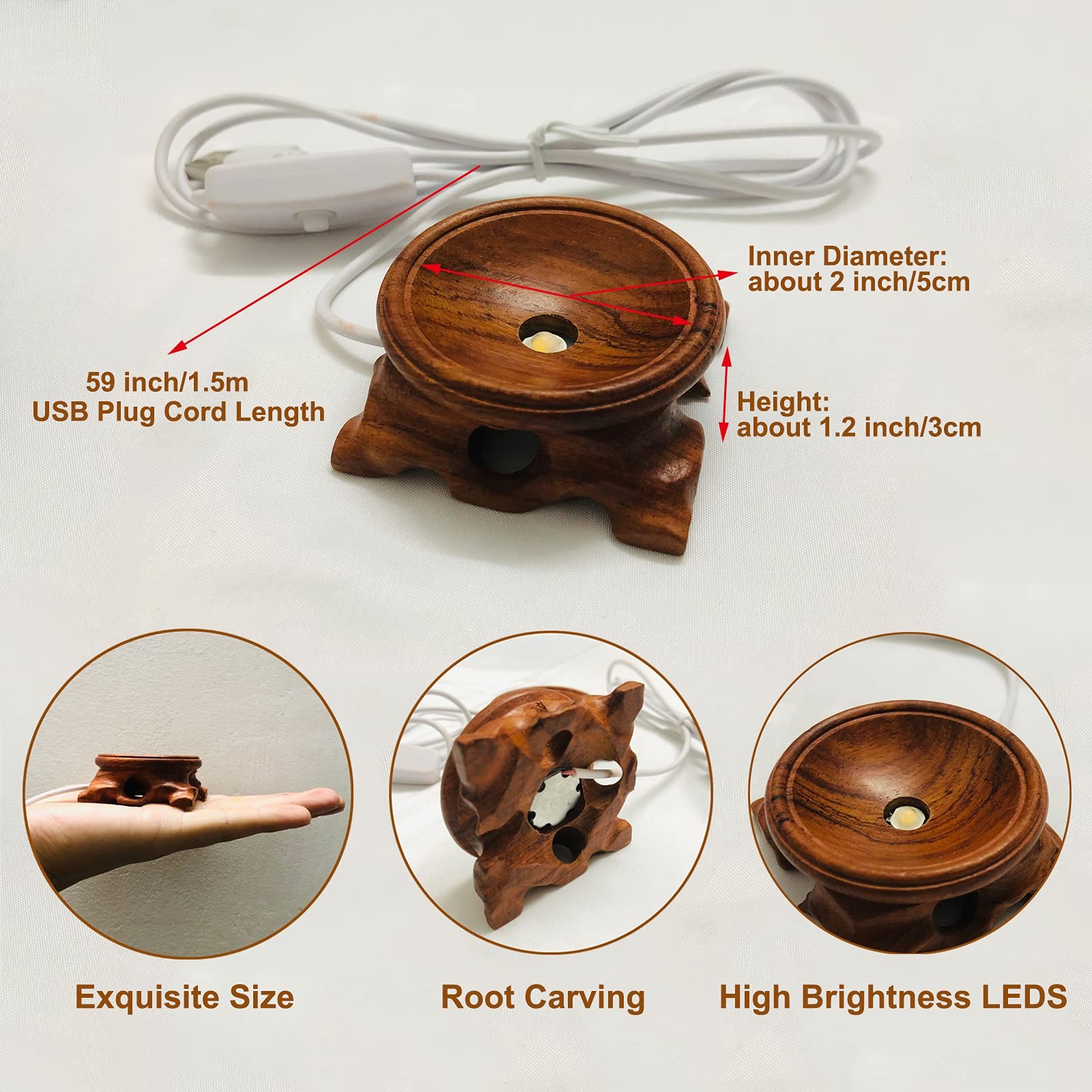 2PCS Root Carving Wooden Light Display Bases,2 Inch Wood Lighted Stand Bases …