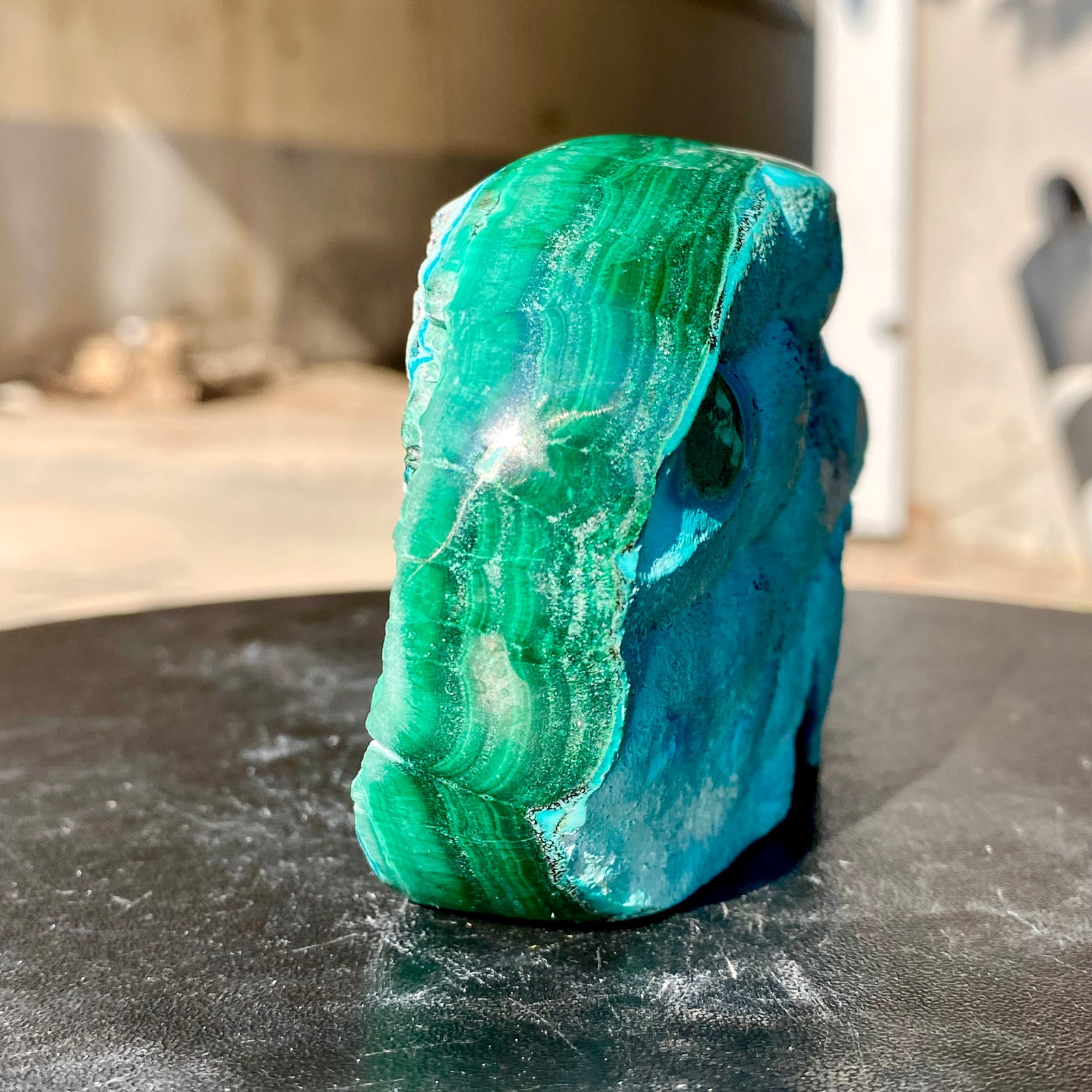 418G Natural Malachite silicon Quartz Crystal Skull Carved Stone Skeleton