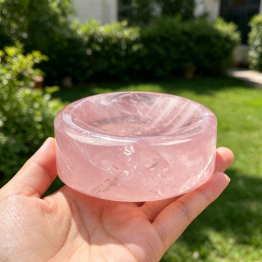 Natural Rose Quartz Round Crystal Bowl Reiki Healing stone Home Decor random1pcs