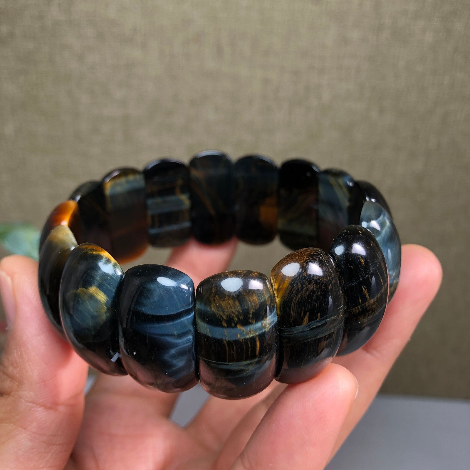 24-12-6mm Natural tiger eye slice quartz Crystal Hand cut polish bracelet A1390
