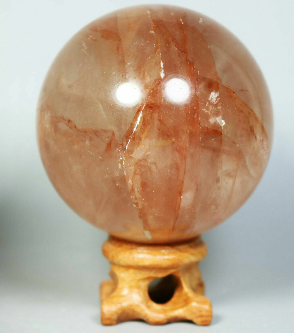 Natural RED FIRE QUARTZ Hematoid Crystal PHANTOM MULTI-INCLUSIONS Sphere Stand