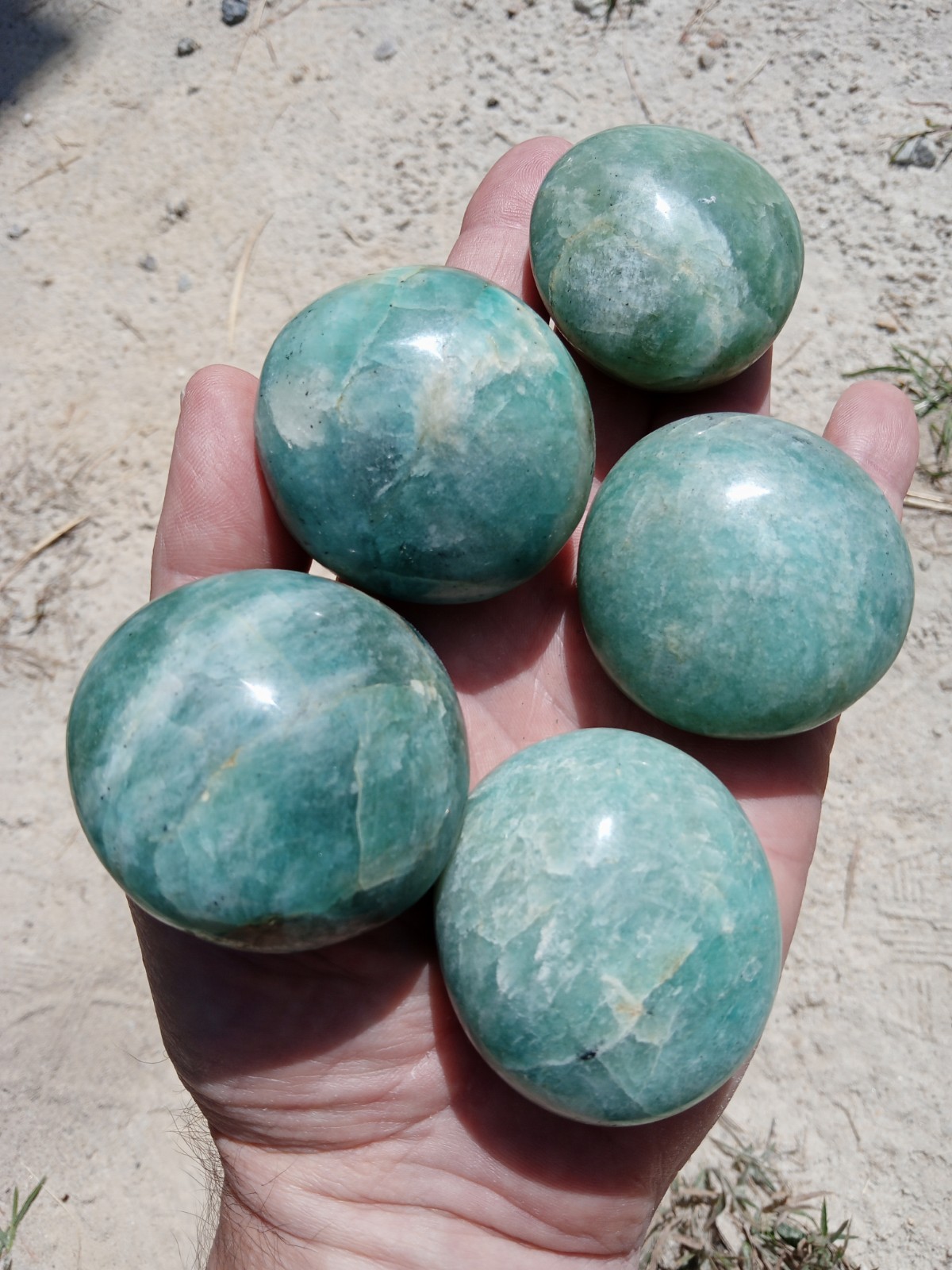 Lot of 5 Hand Polished Amazonite Palm Stones! Healing, Over 1 Lb! S2