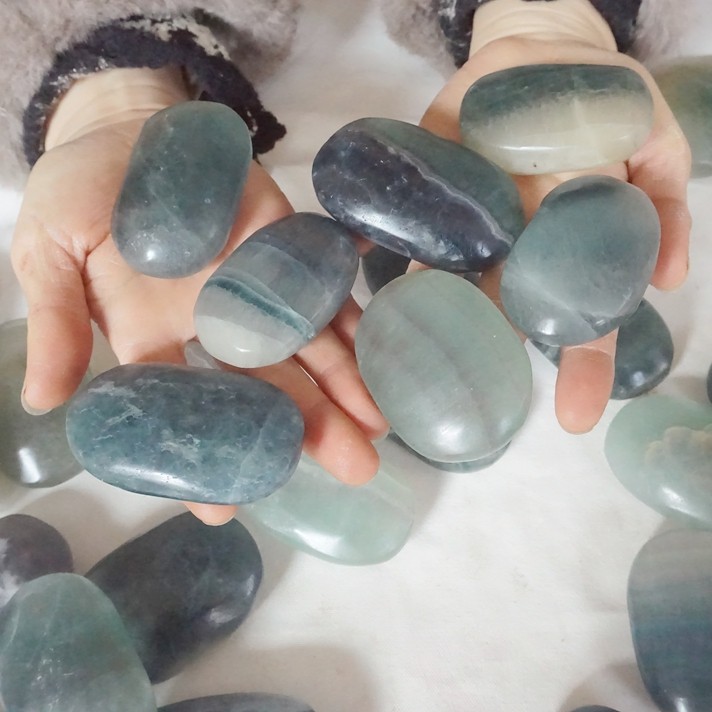 5Kg 11LB 40Pcs Natural Blue Fluorite Quartz Crystal Palm Tumbled Stone Healing