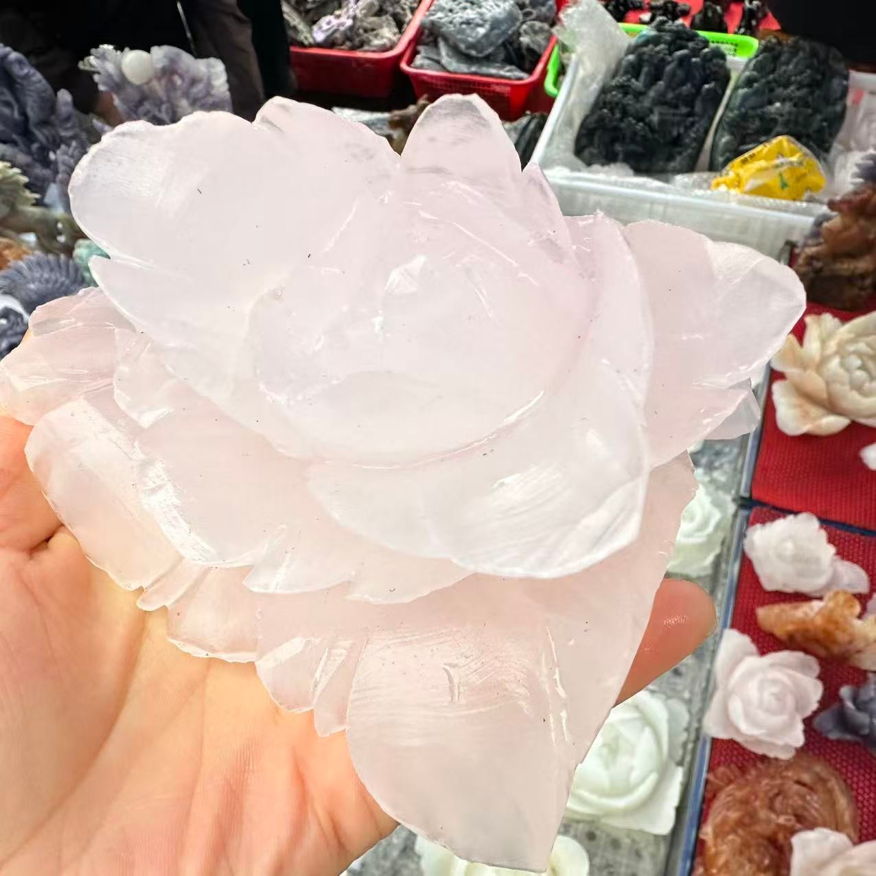 1pc Natural Powdered calcite Quartz Carved Flower Skull Crystal Reiki Decor
